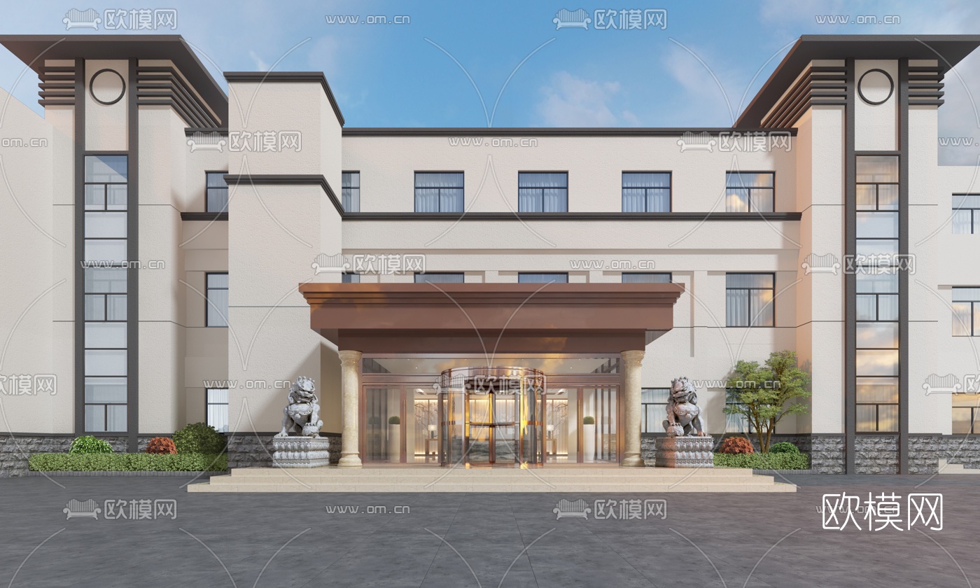现代洗浴中心建筑外观3d模型