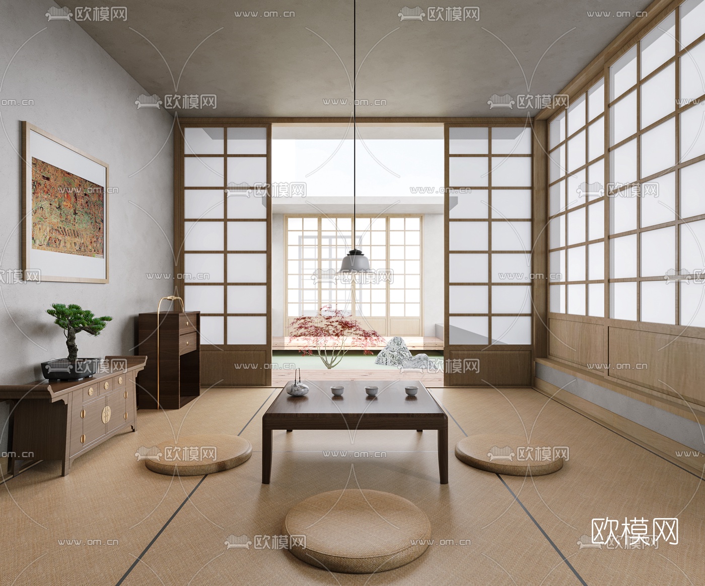 日式榻榻米茶室3d模型