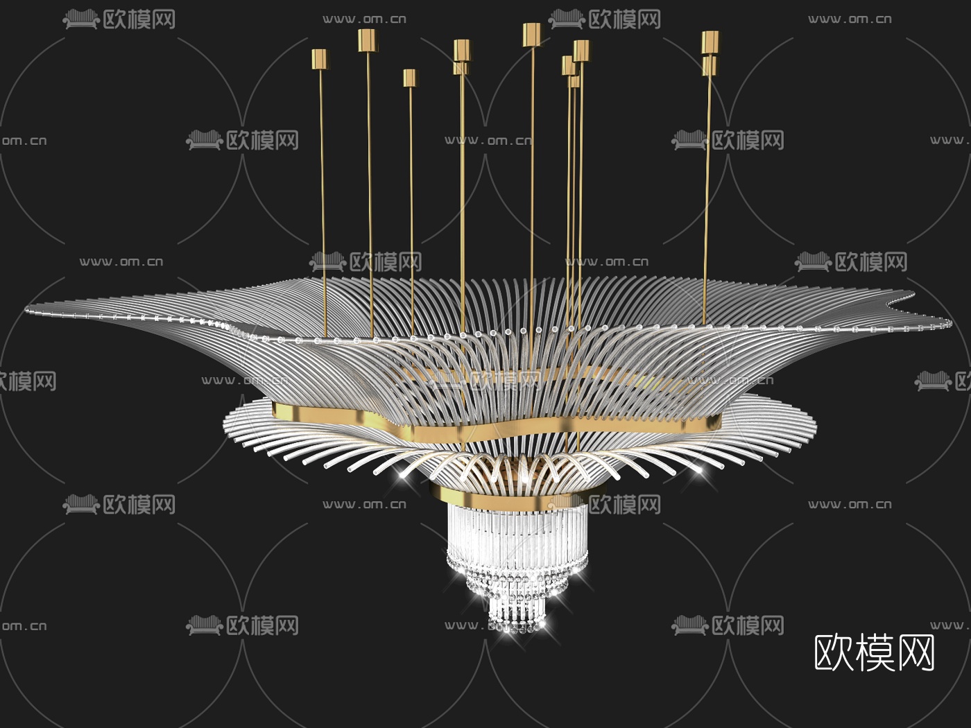 现代水晶装饰灯3d模型下载（渲染图2）