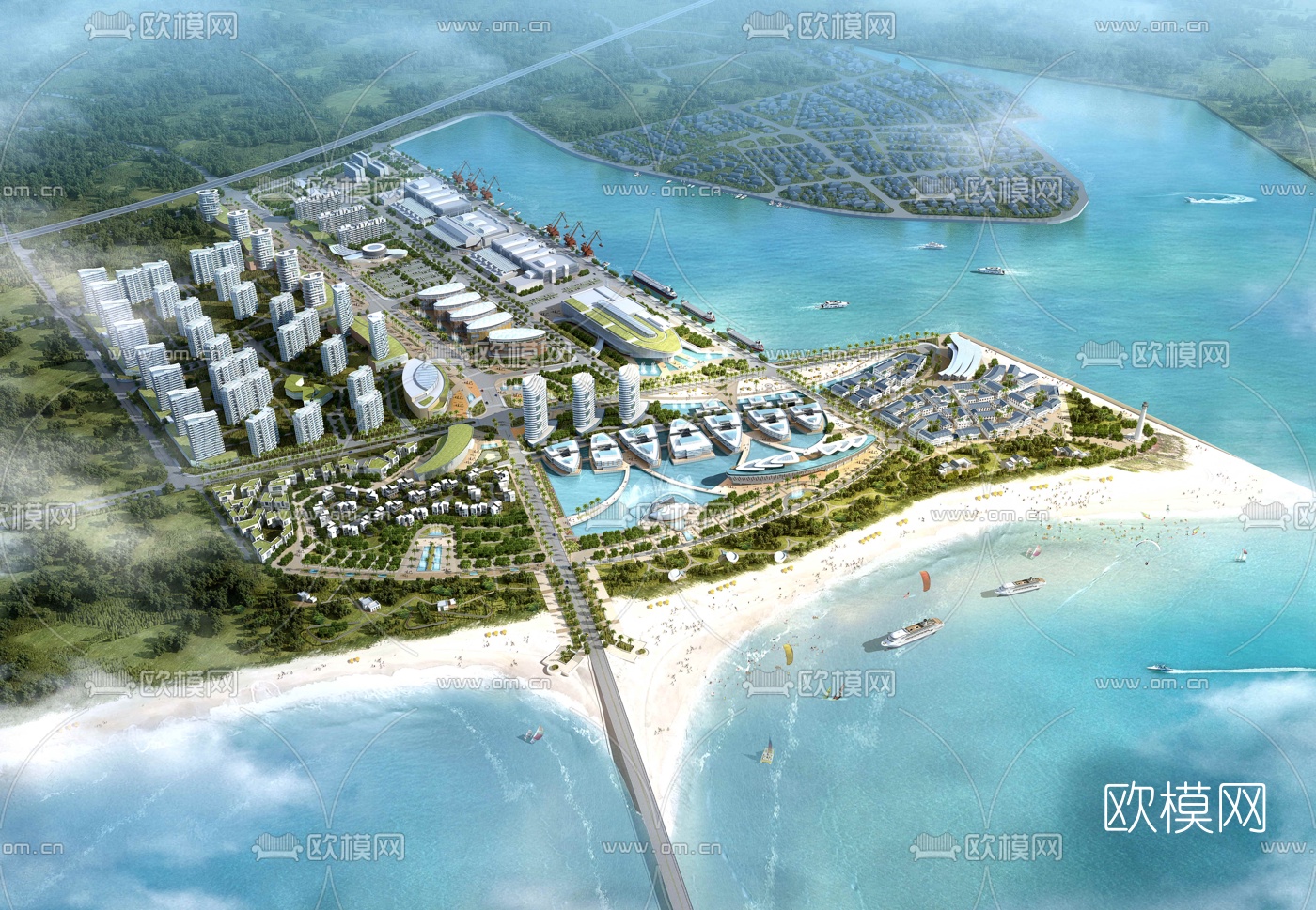 现代海滨城市鸟瞰规划3d模型