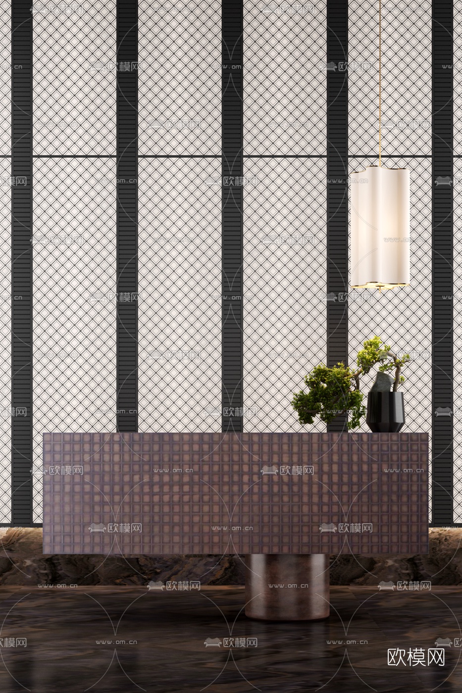 新中式接待台3d模型下载