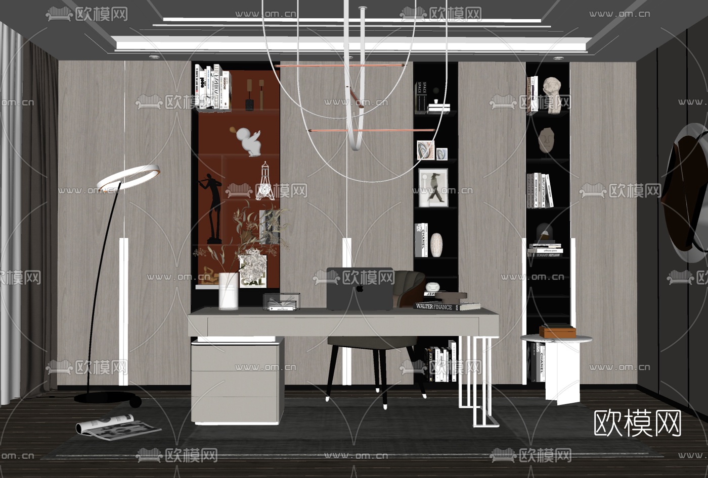 现代书房su模型下载（渲染图2）