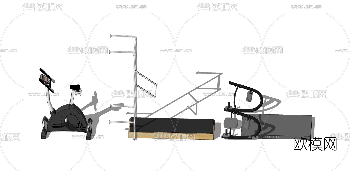 现代健身房健身器材su模型下载