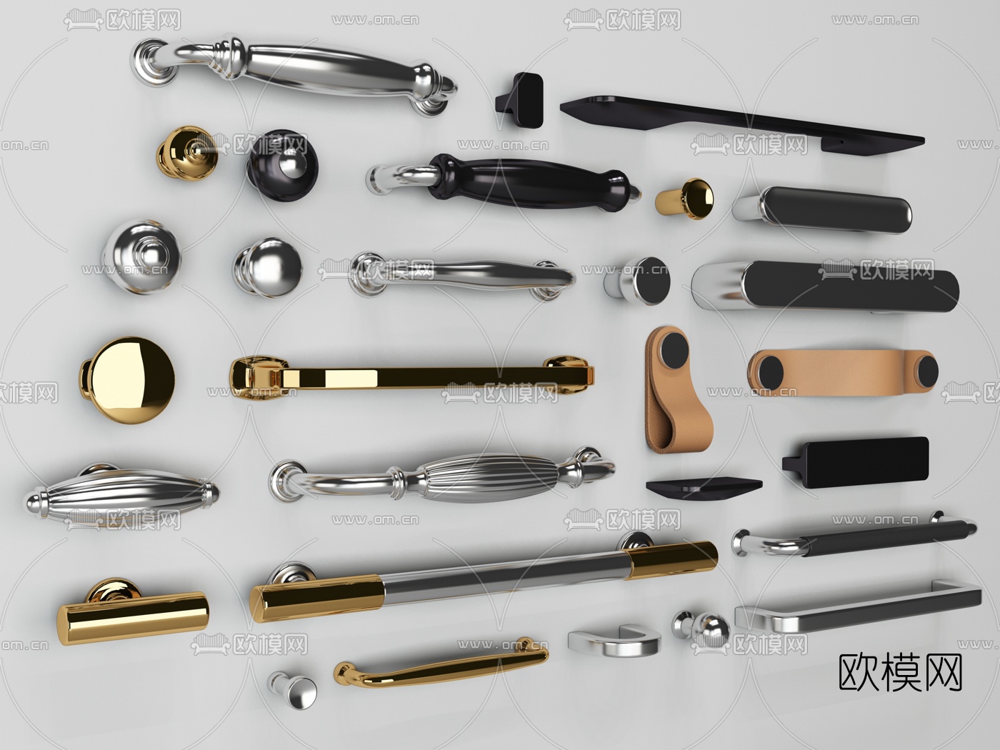 现代金属门把手拉手3d模型下载