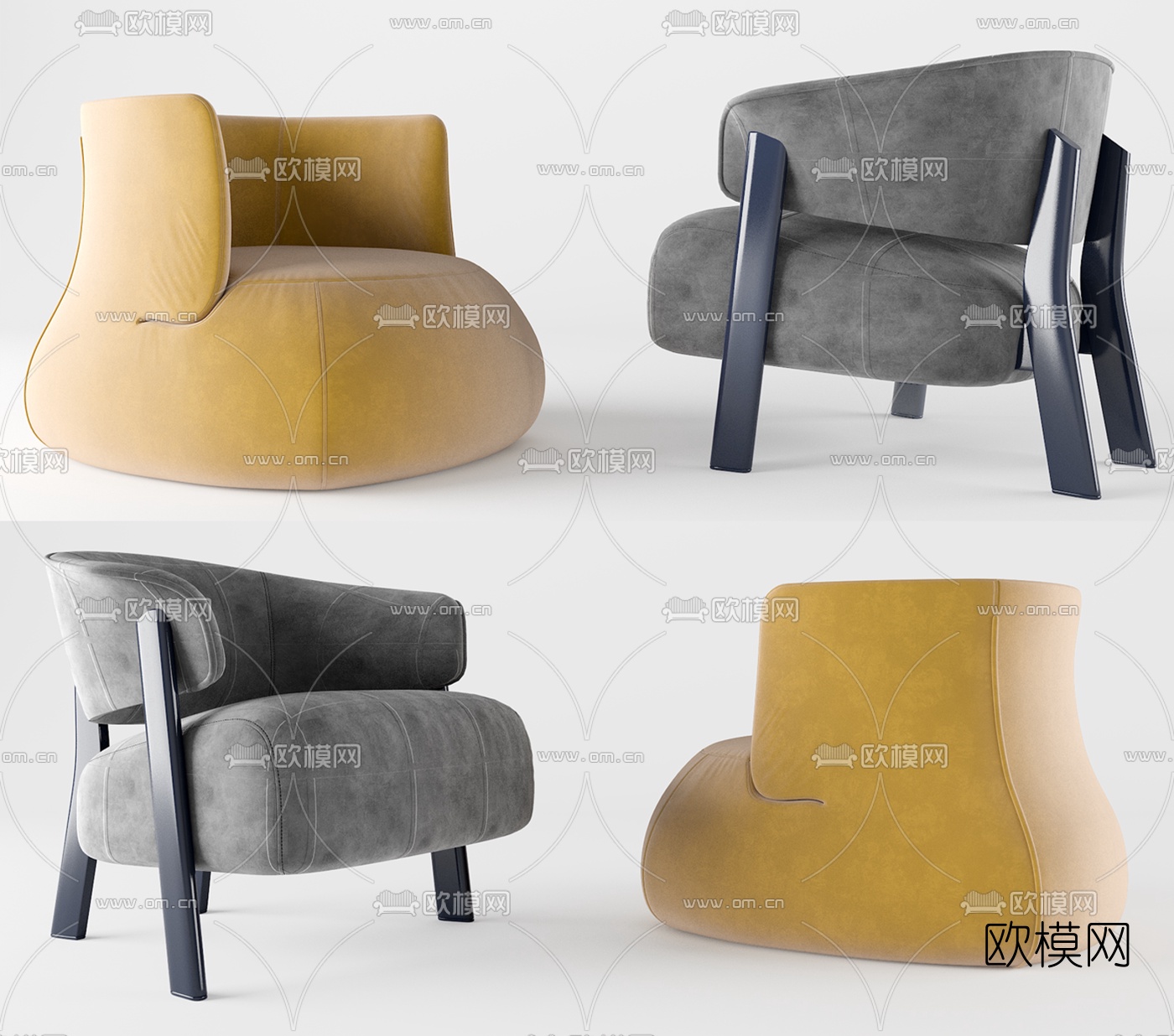 现代绒布单人懒人沙发3d模型下载（渲染图1）