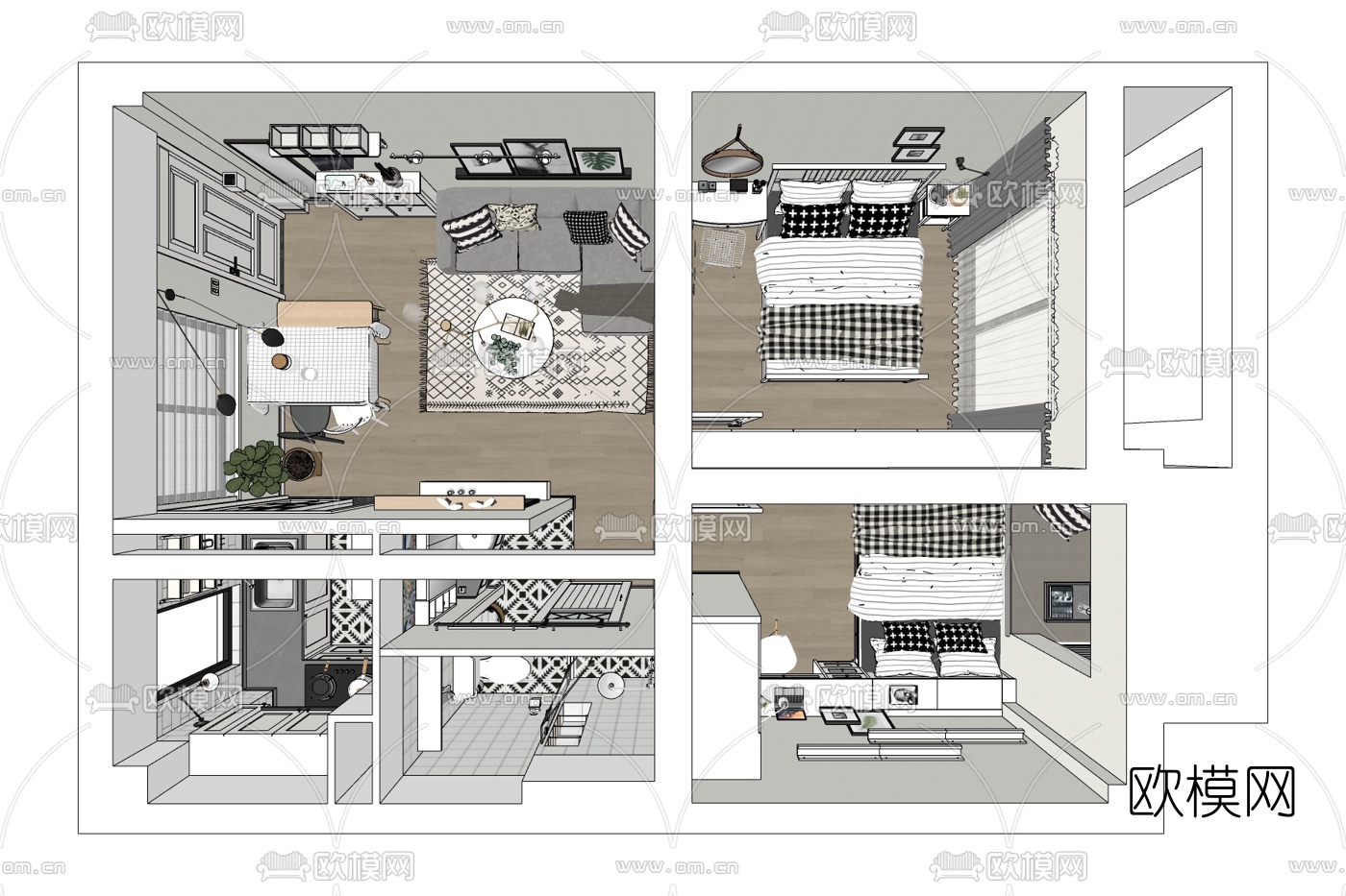 现代公寓整体家装免费su模型下载