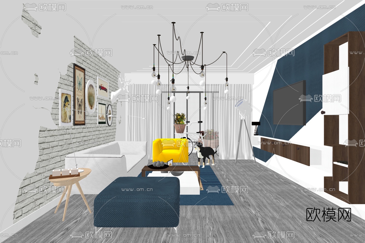 北欧简约客厅su模型下载