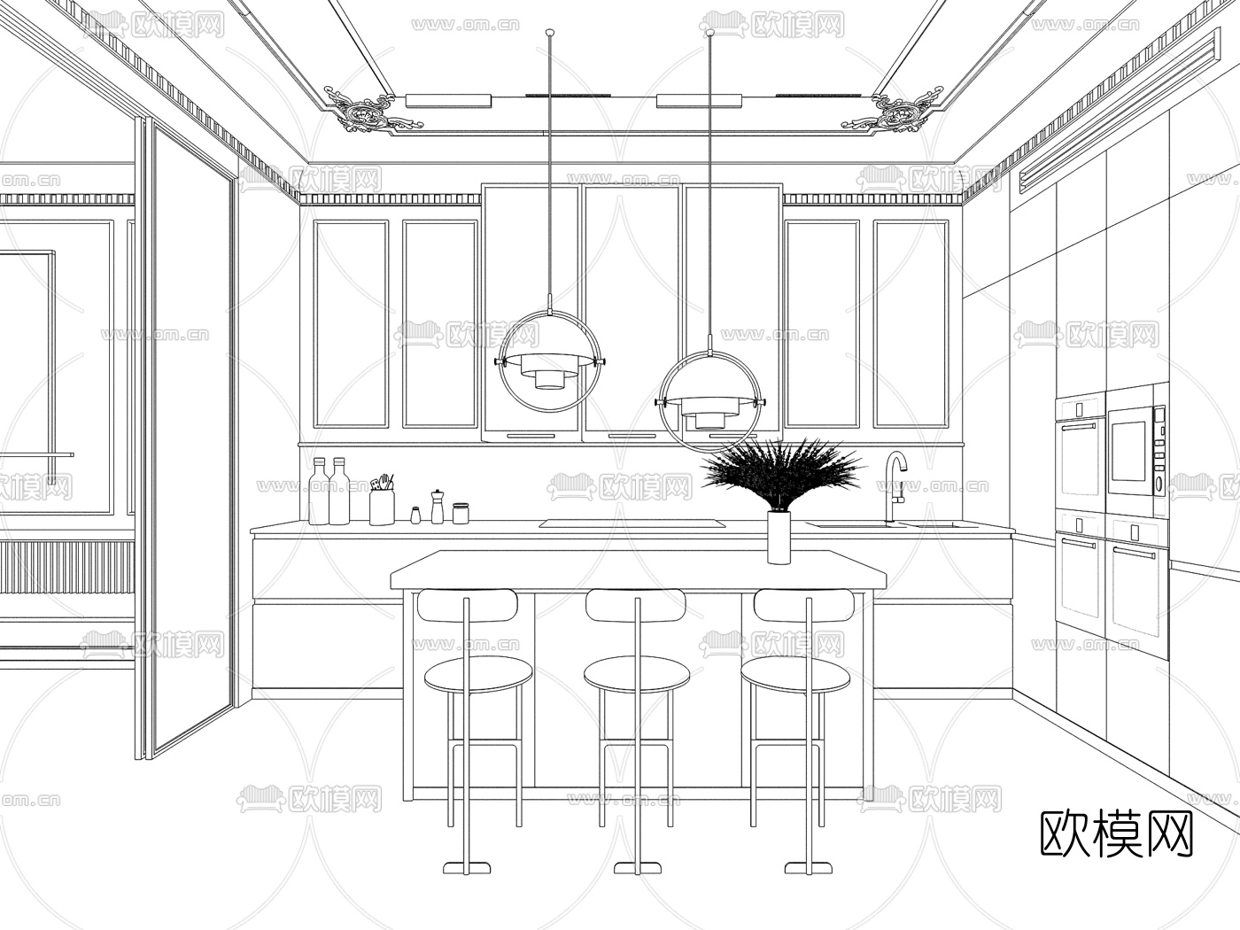 后现代厨房3d模型
