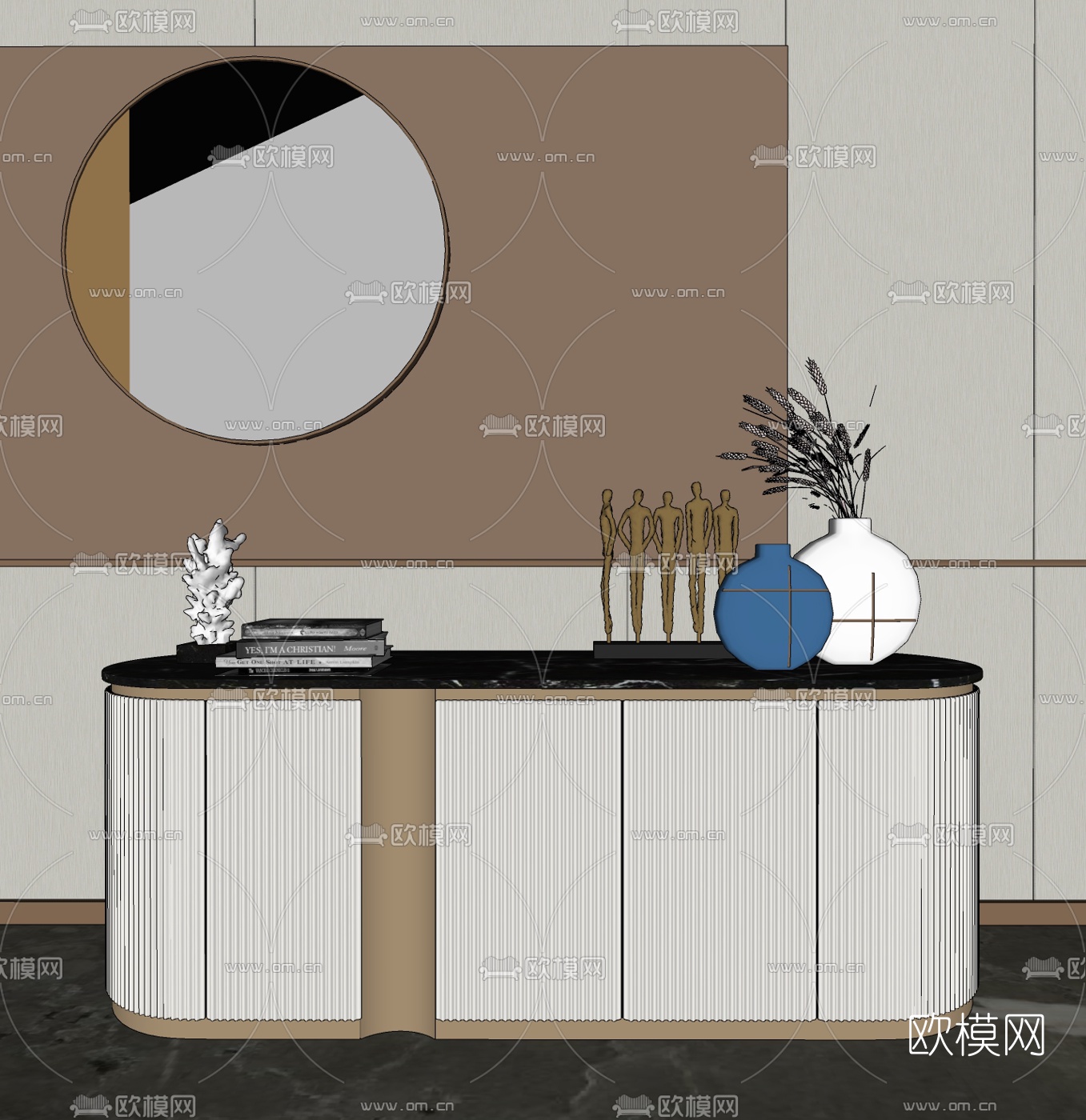 现代轻奢边柜su模型下载（渲染图2）