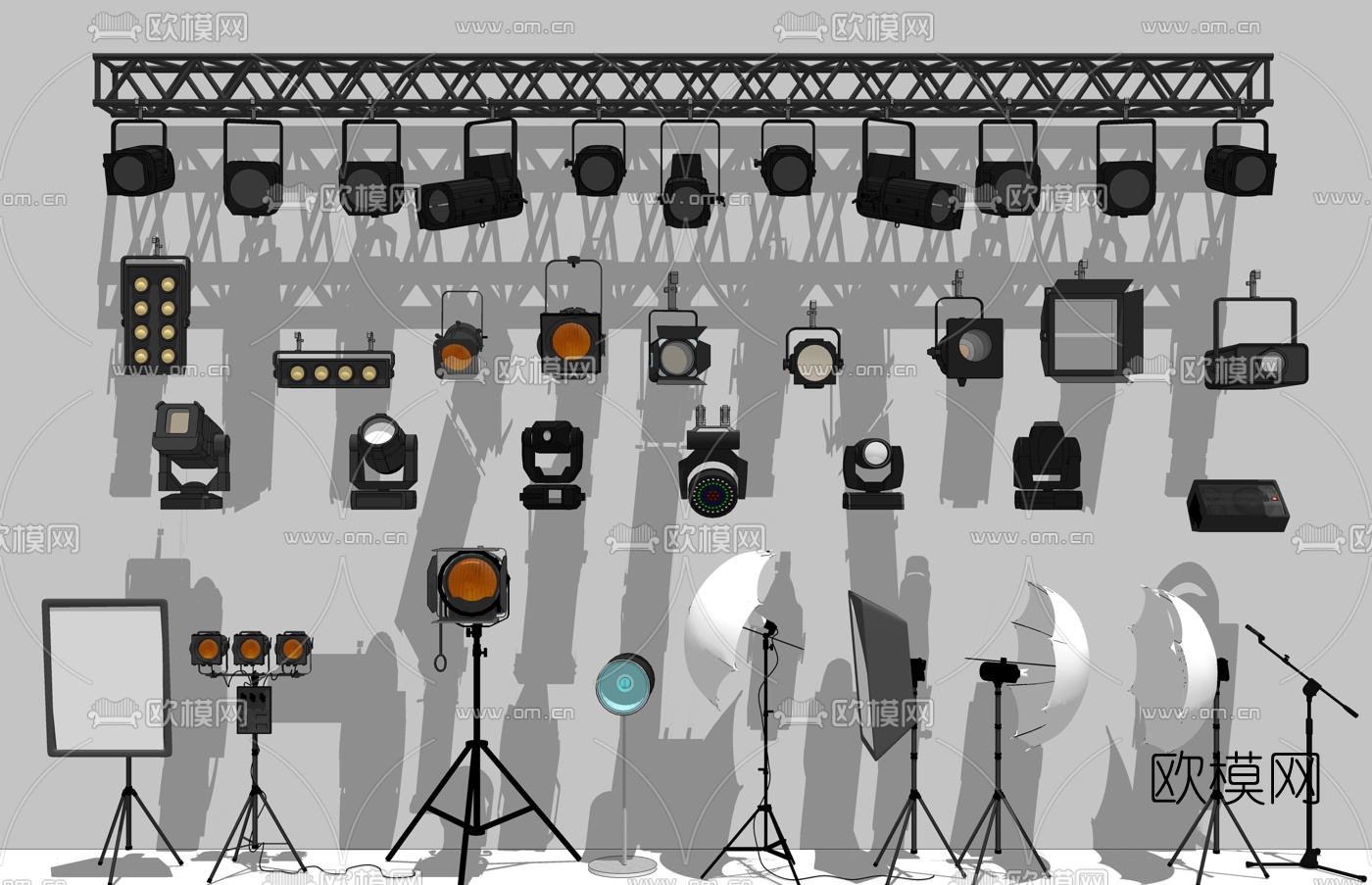 现代摄影棚舞台灯su模型下载（渲染图1）