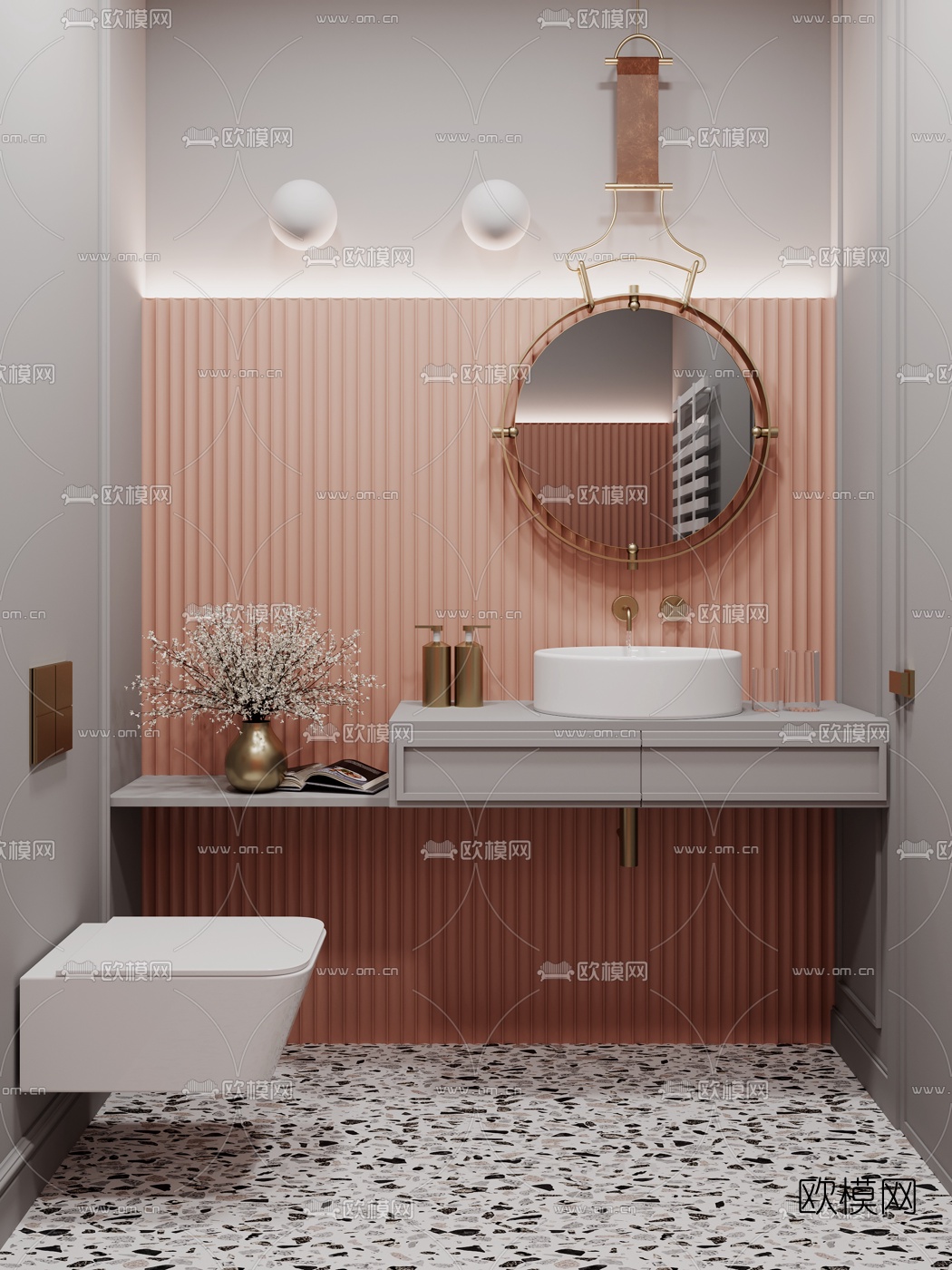 北欧卫生间洗手台便器3d模型下载（渲染图1）