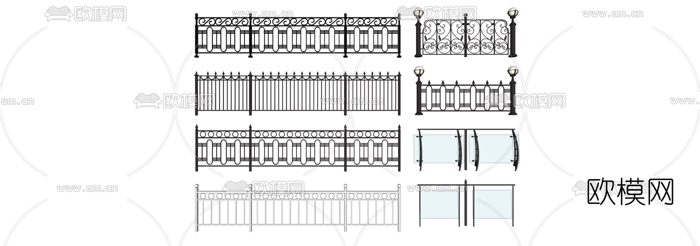 欧式铁艺玻璃护栏 围栏su模型下载下载