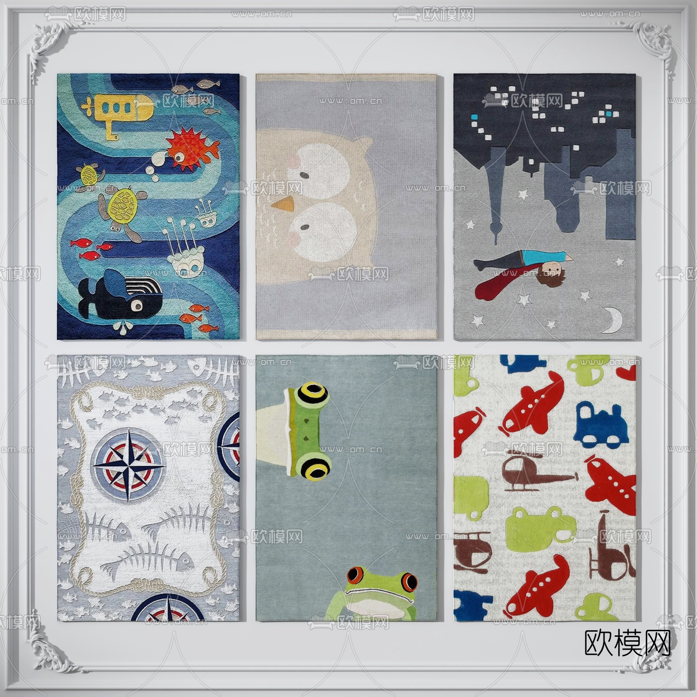 北欧方形儿童地毯3d模型下载