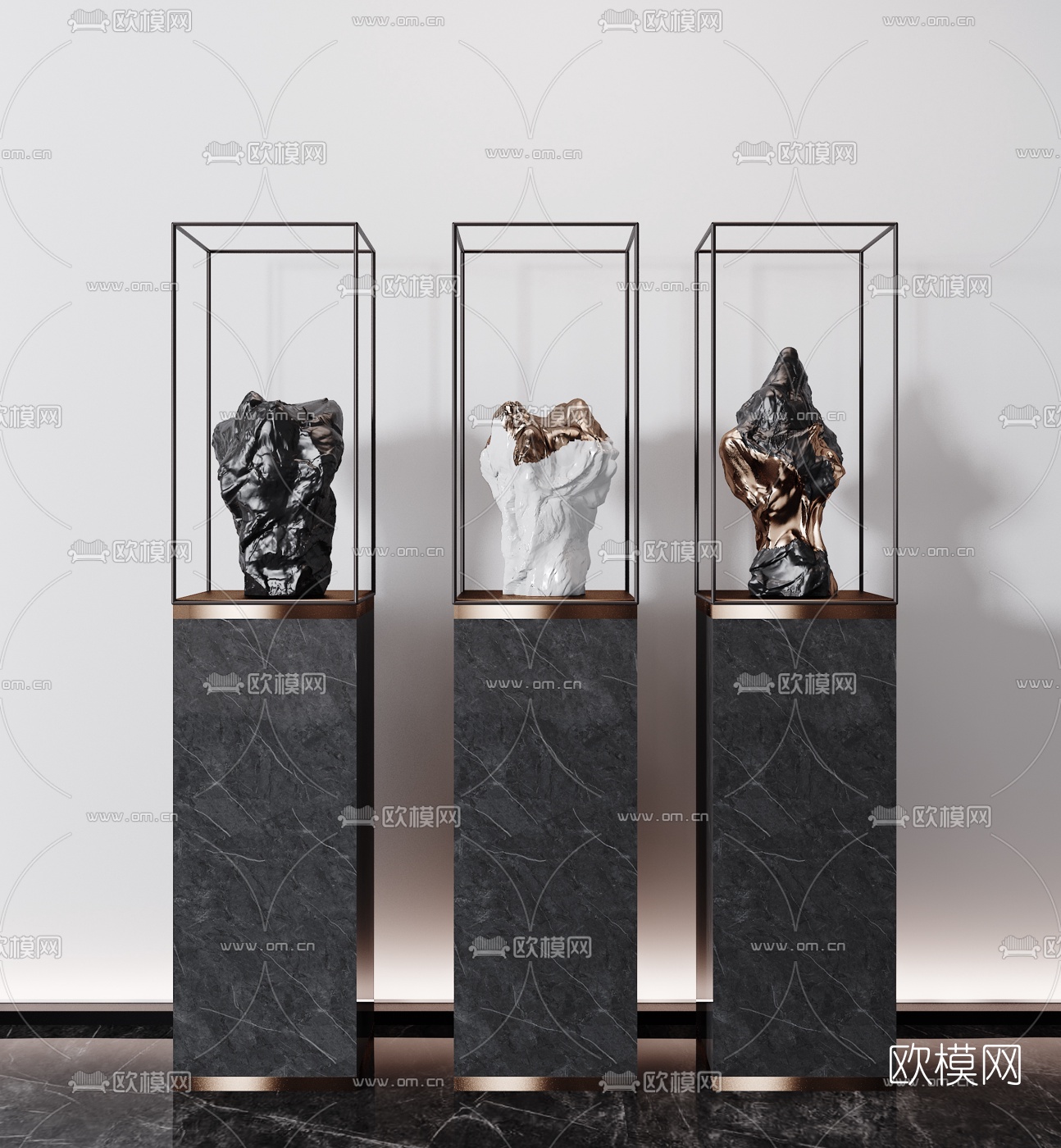 现代抽象石头雕塑3d模型下载