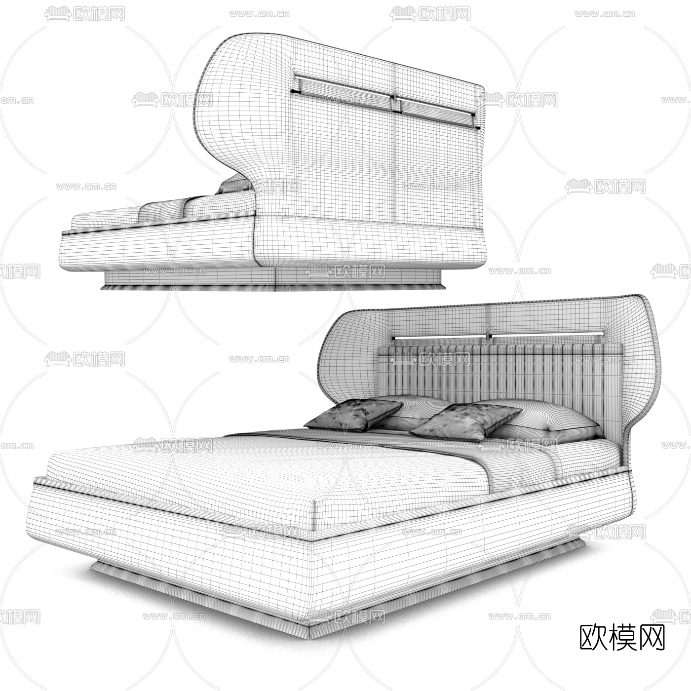 现代布艺双人床3d模型下载（渲染图3）