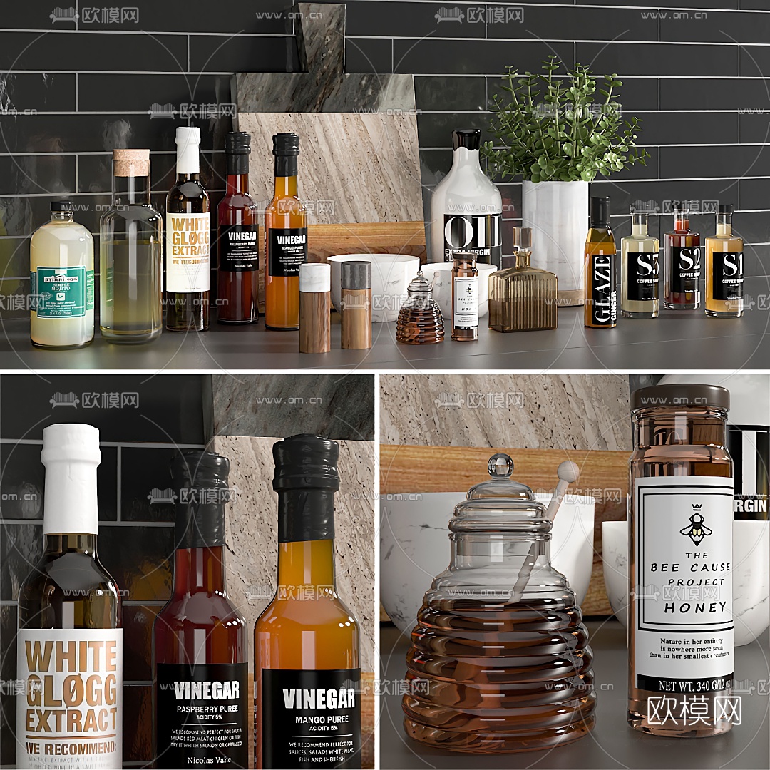 现代砧板调料食用油3d模型下载