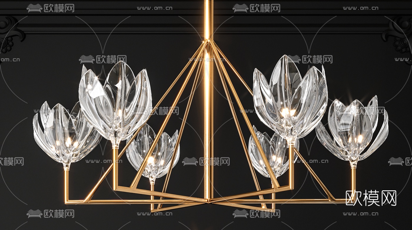 现代金属水晶吊灯3d模型下载（渲染图2）