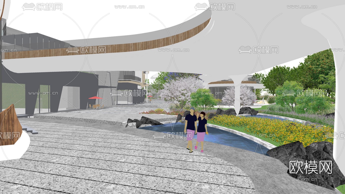 现代旅游度假区景观su模型下载（渲染图2）