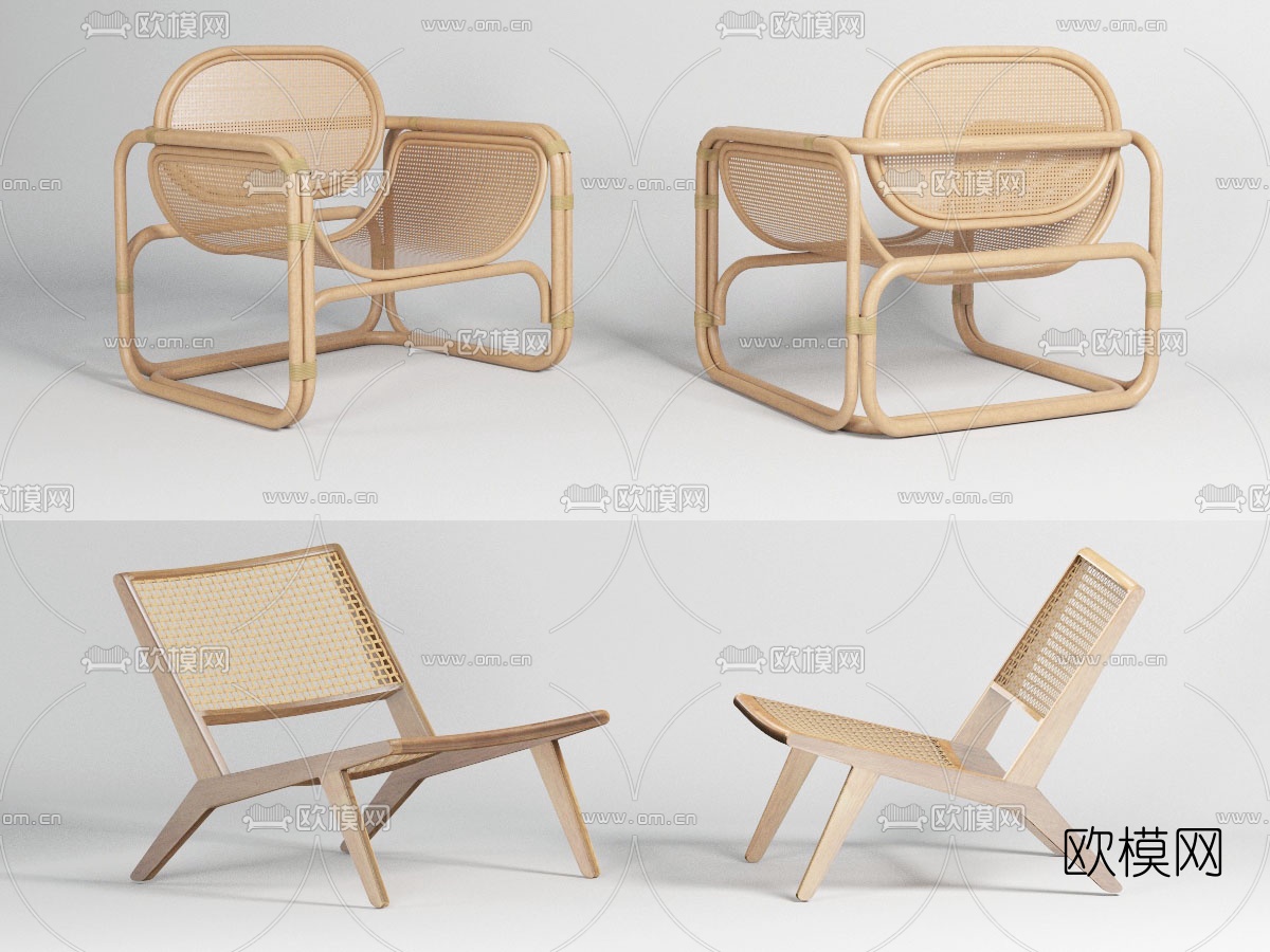 现代藤编单椅su模型下载