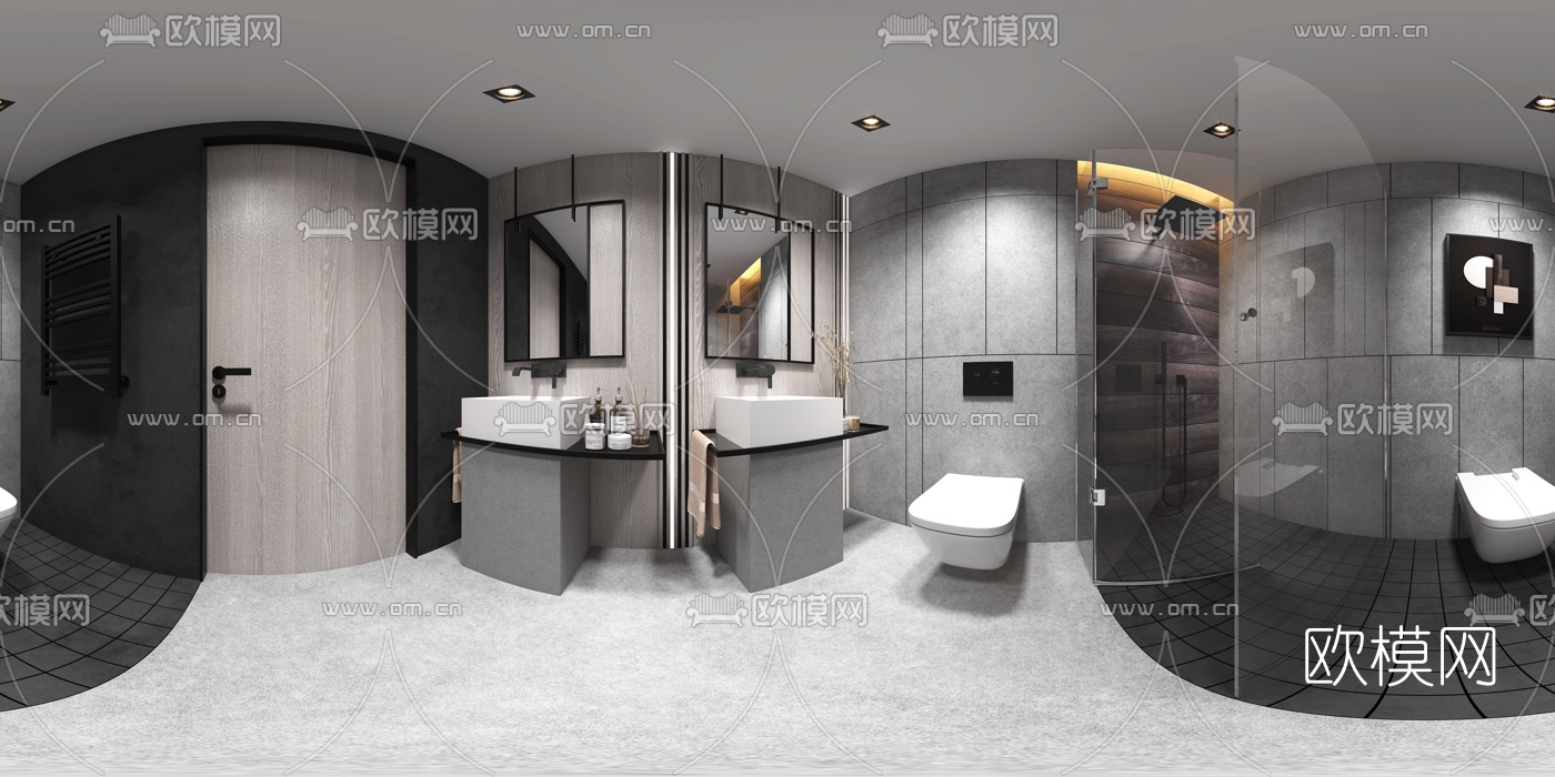 现代卫生间浴室vr全景3d模型