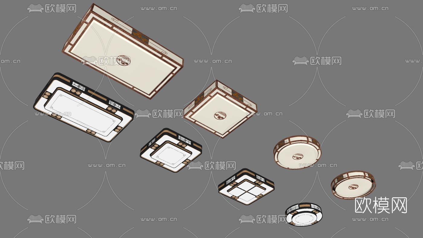 新中式轻奢吸顶灯su模型下载（渲染图2）