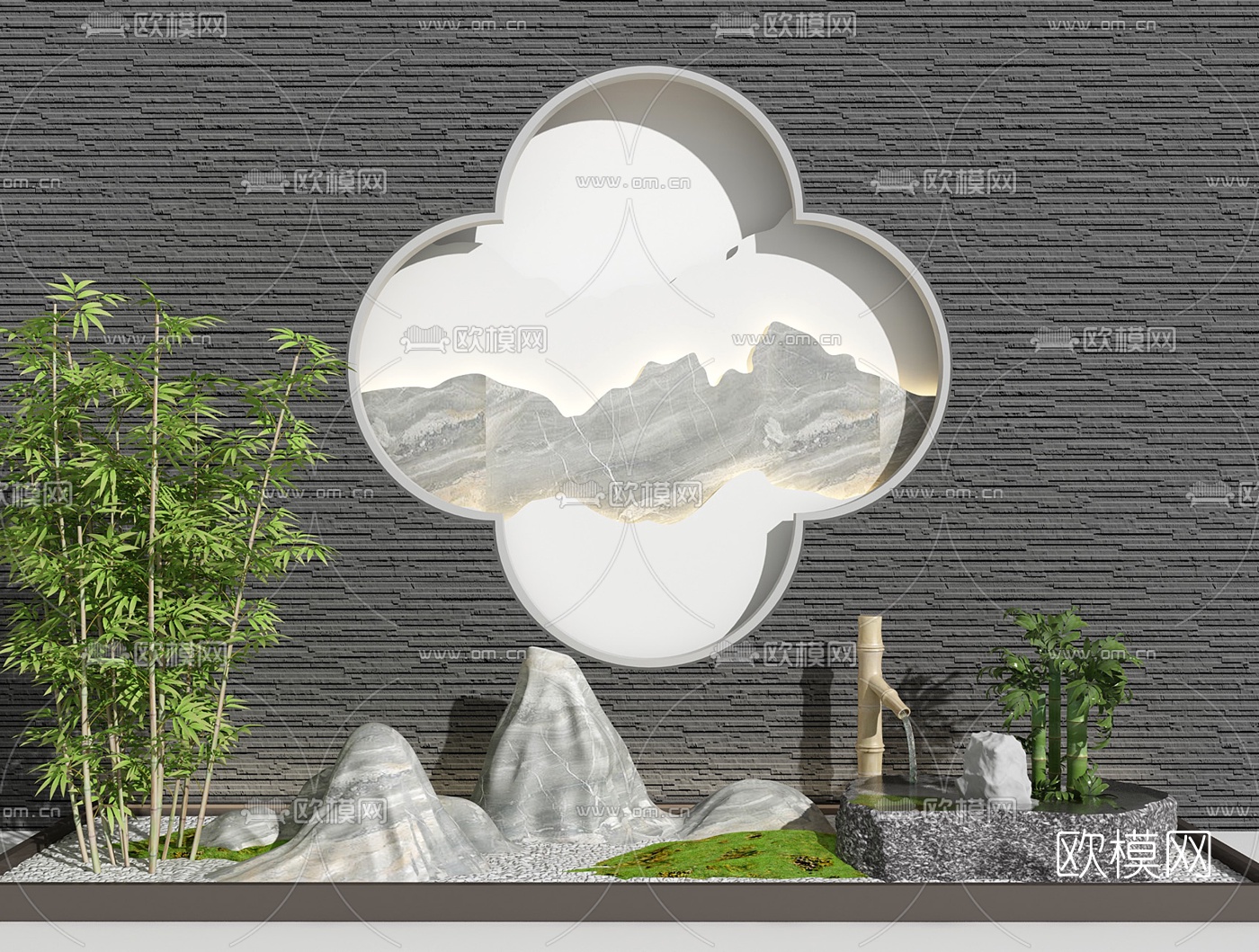 新中式山水景观园艺小品3d模型