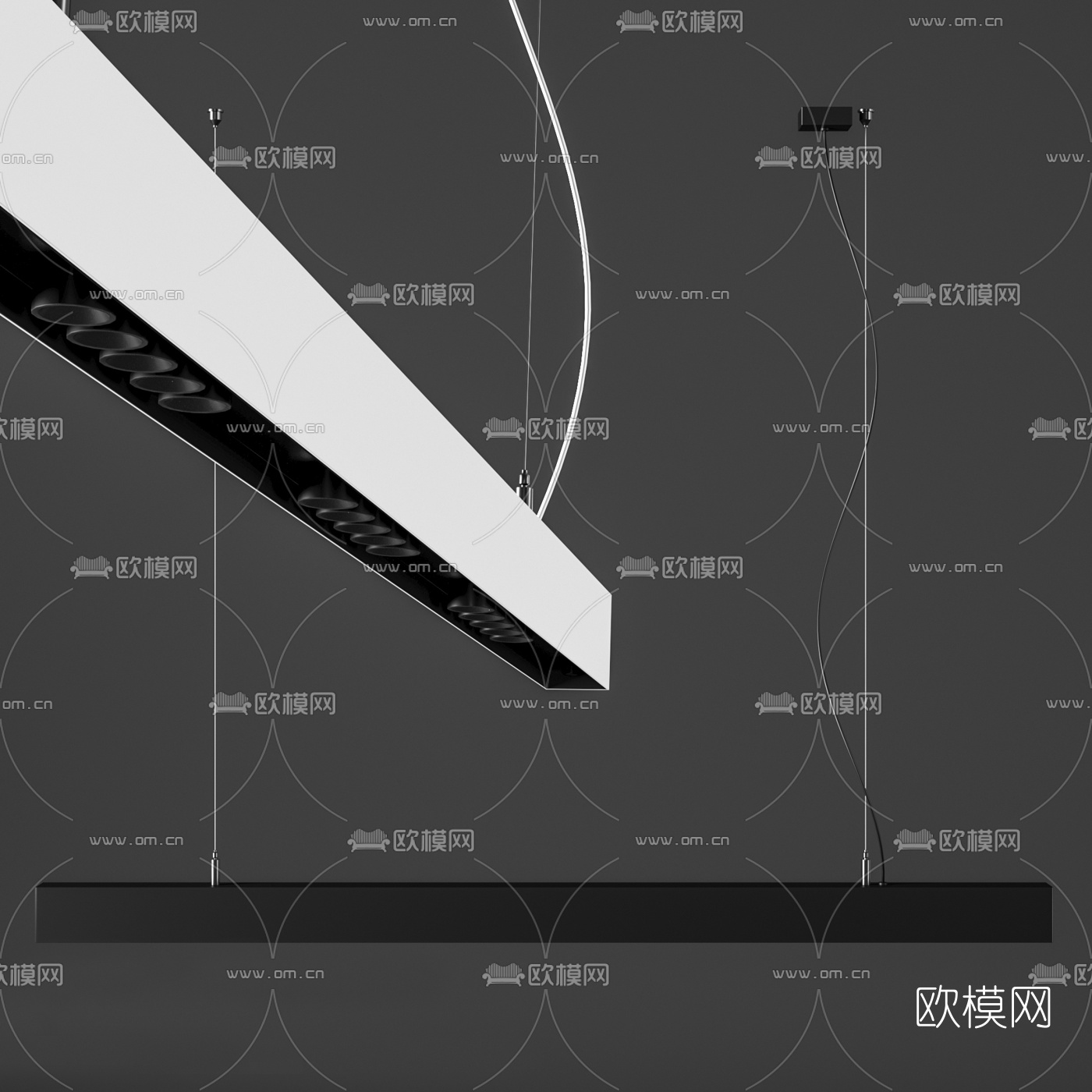 现代极简条形办公吊灯3d模型