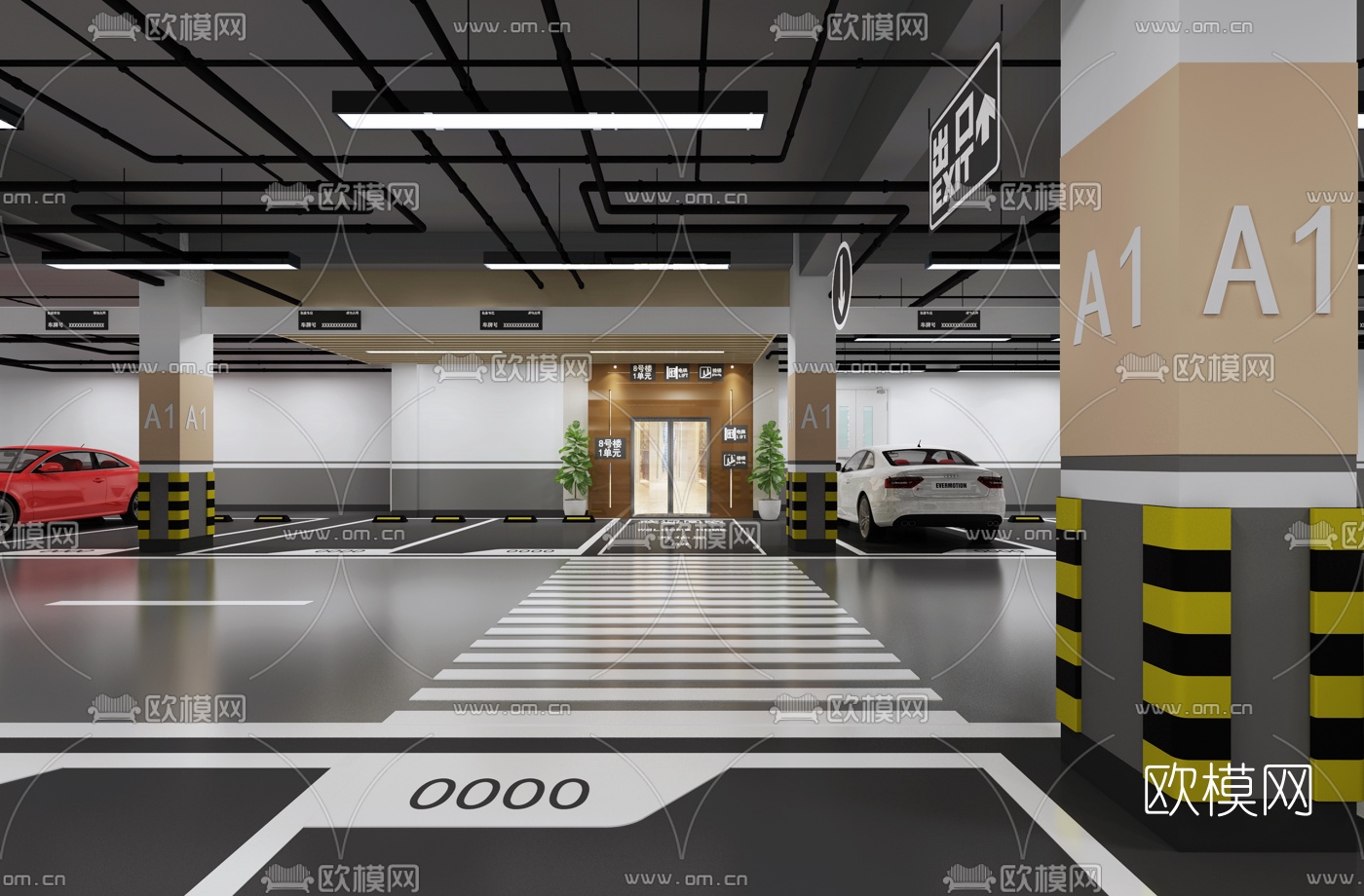 现代地下停车场3d模型
