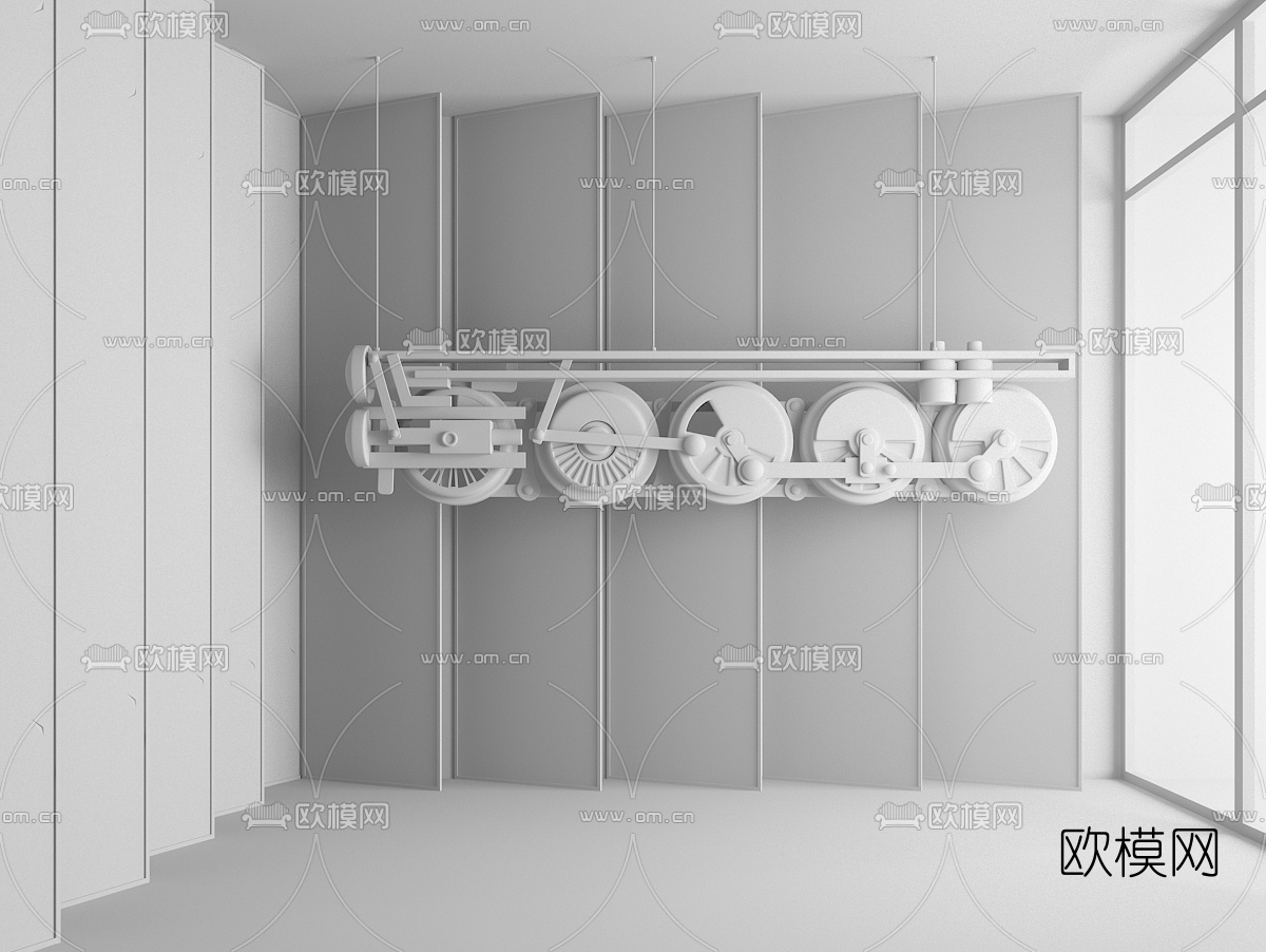 工业风金属车轮挂件3d模型下载（渲染图2）
