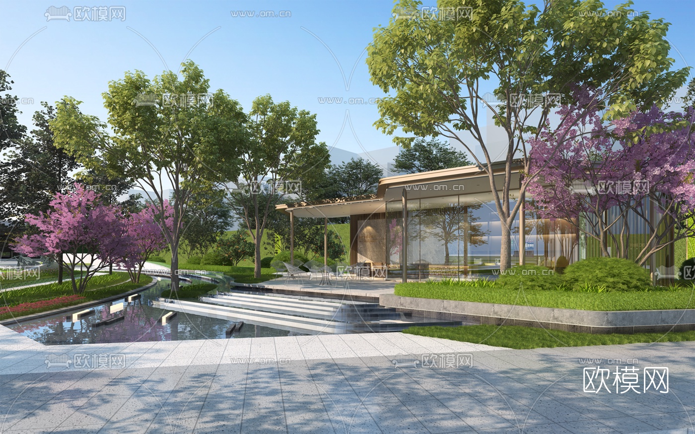 现代小区休息区景观3d模型下载