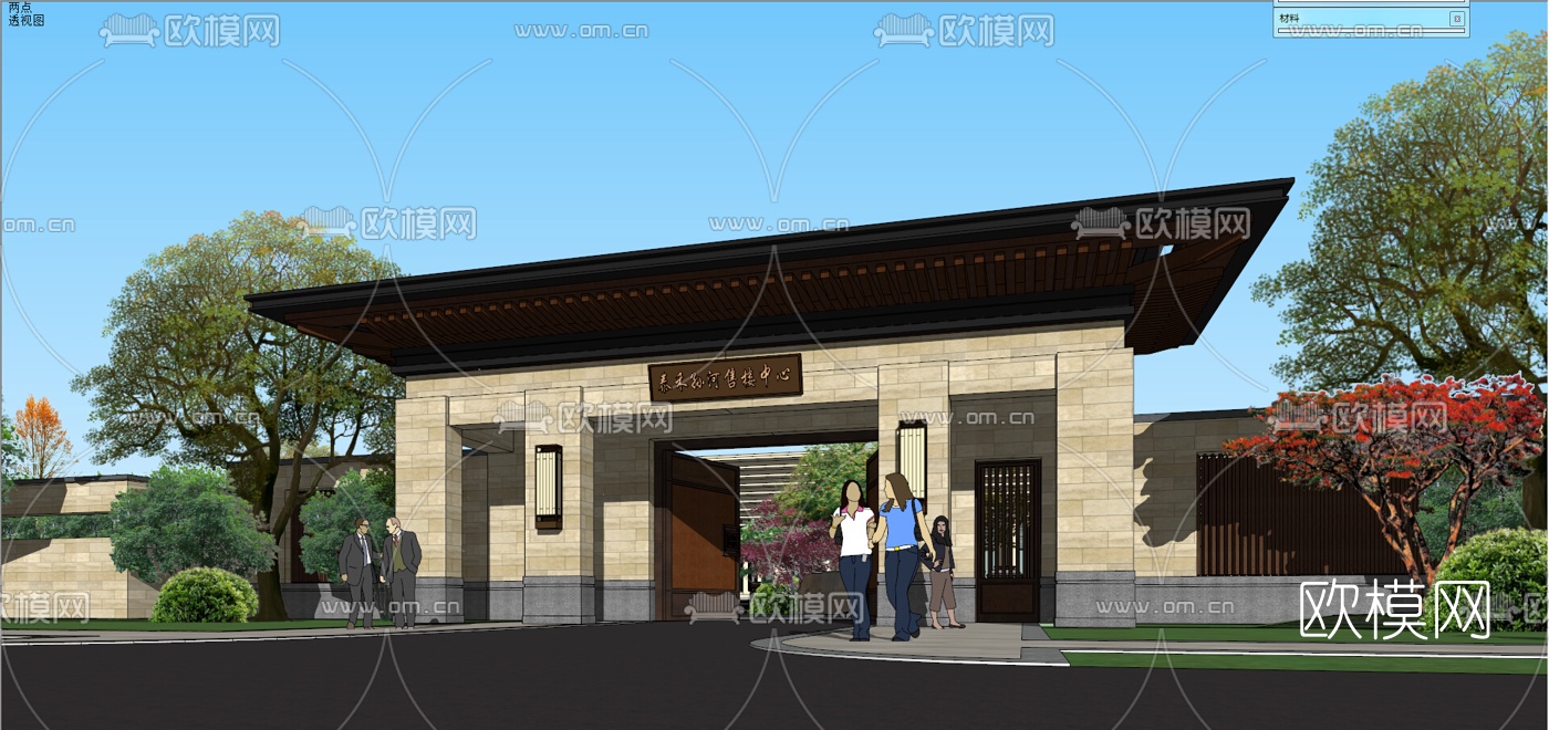 中式园林景观大门su模型下载（渲染图2）