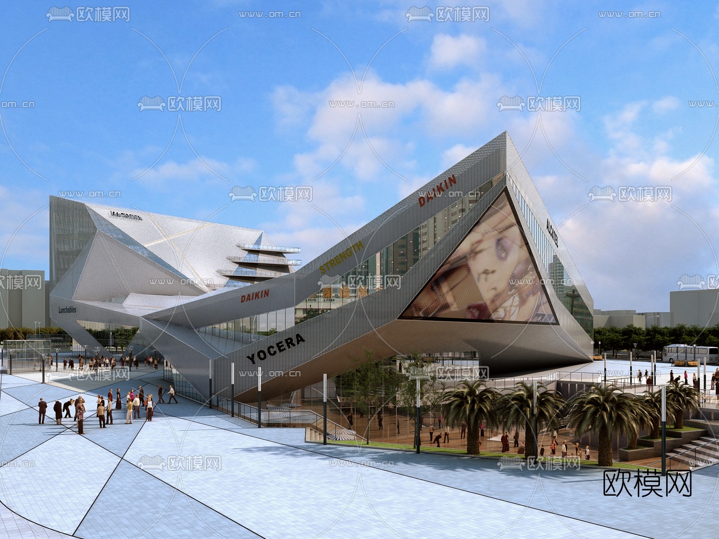 现代异形商场外观鸟瞰3d模型