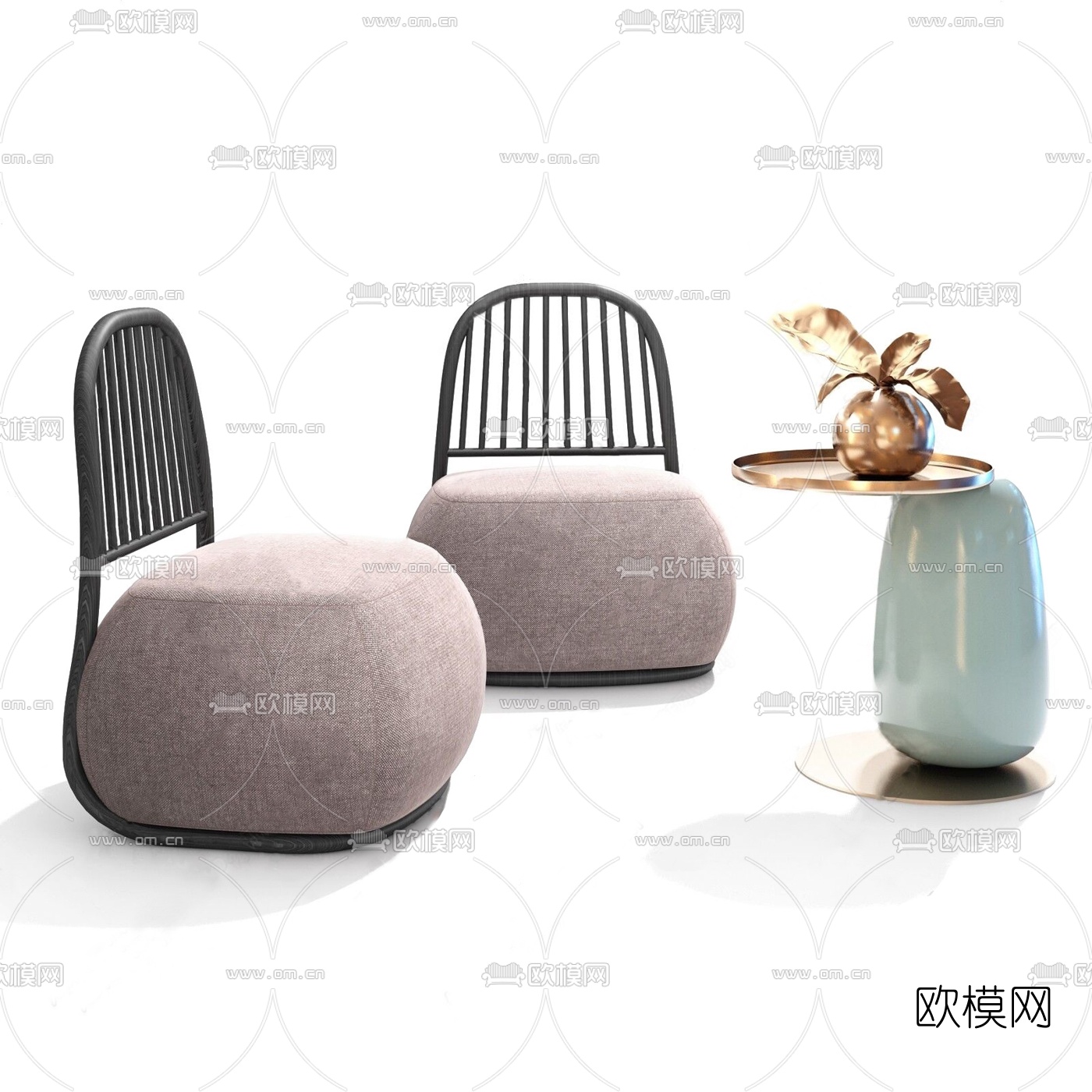 新中式单人沙发边几3d模型
