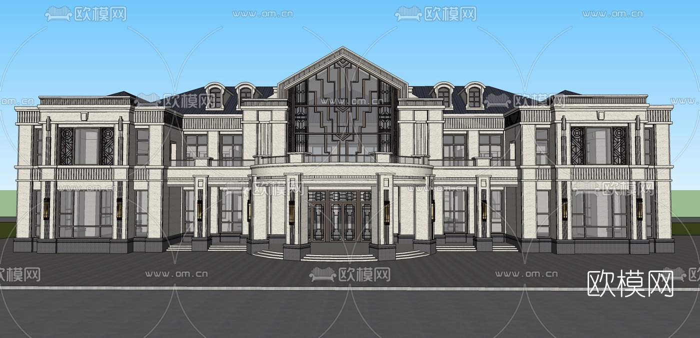 法式豪华酒店外观su模型下载（渲染图1）