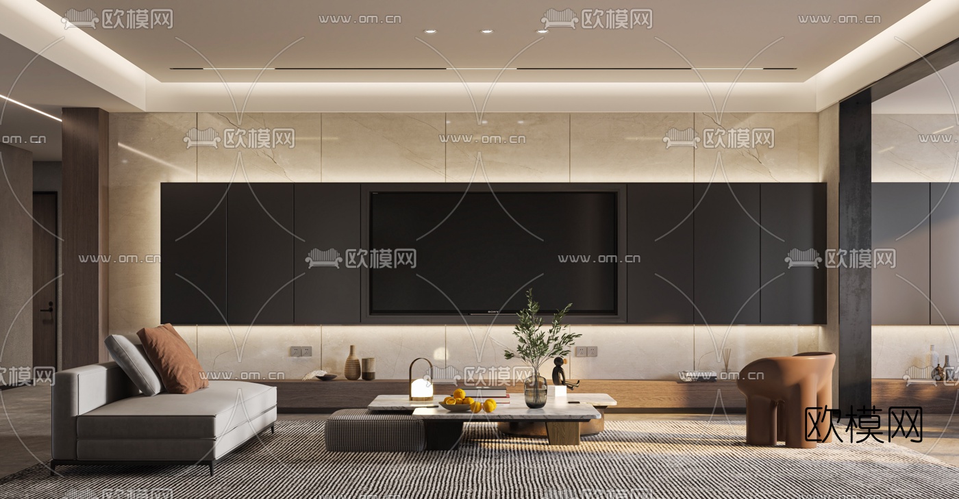 现代轻奢客厅3d模型