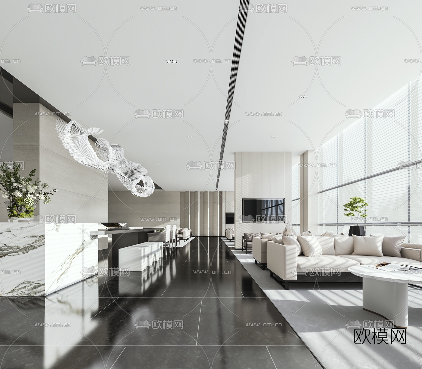 现代售楼处洽谈区3d模型-免费3dmax模型库-欧模网