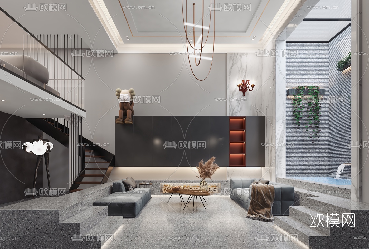 简欧别墅负一层休息室红酒室3d模型下载（渲染图4）