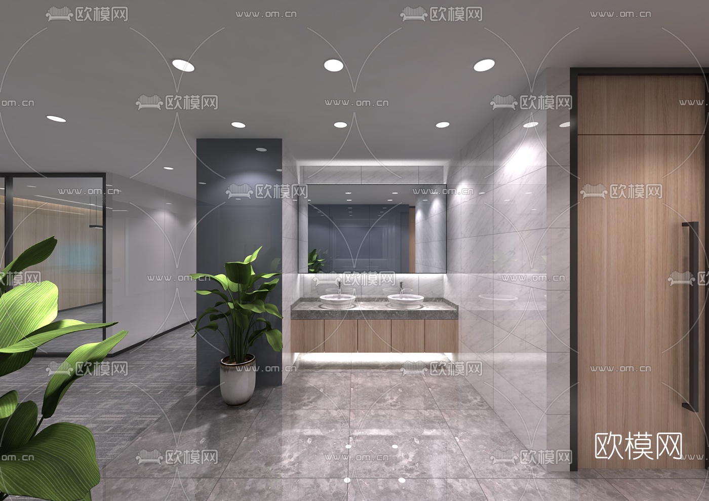 现代公共卫生间洗手区免费3d模型下载