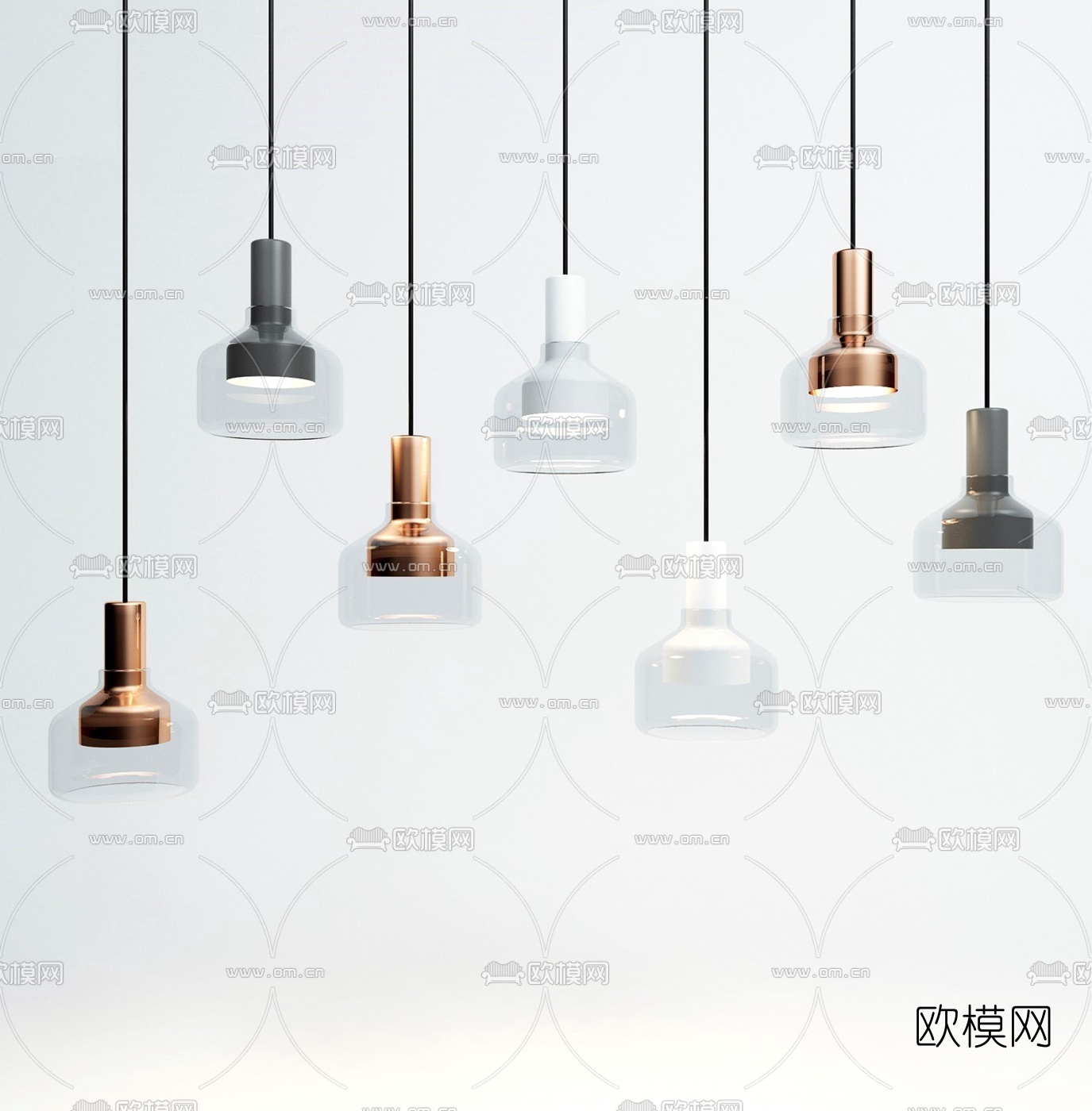 北欧圆形玻璃吊灯3d模型下载（渲染图3）