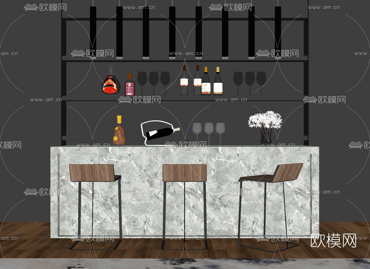 现代大理石吧台su模型下载（渲染图2）