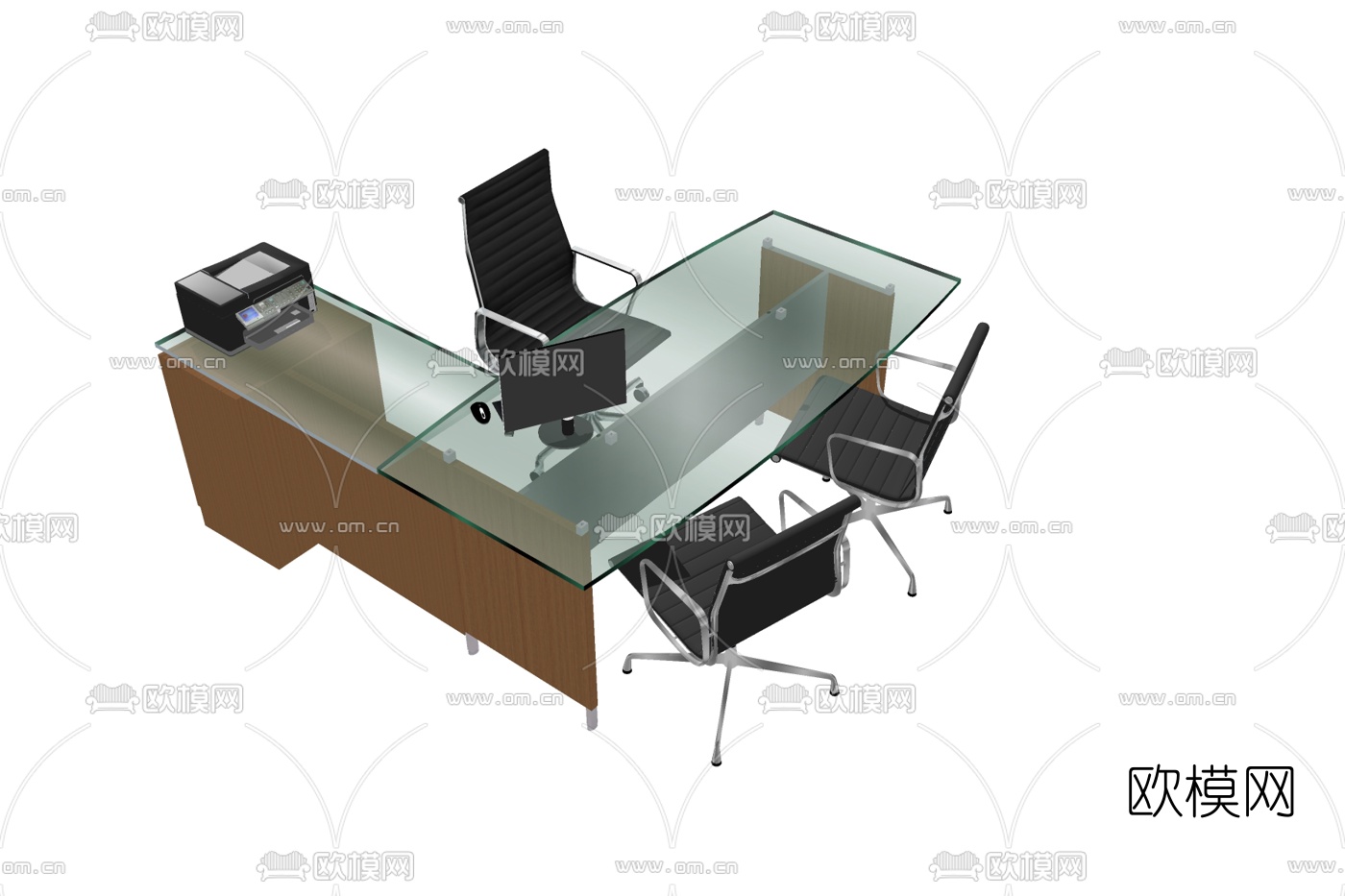 现代班台桌椅su模型下载