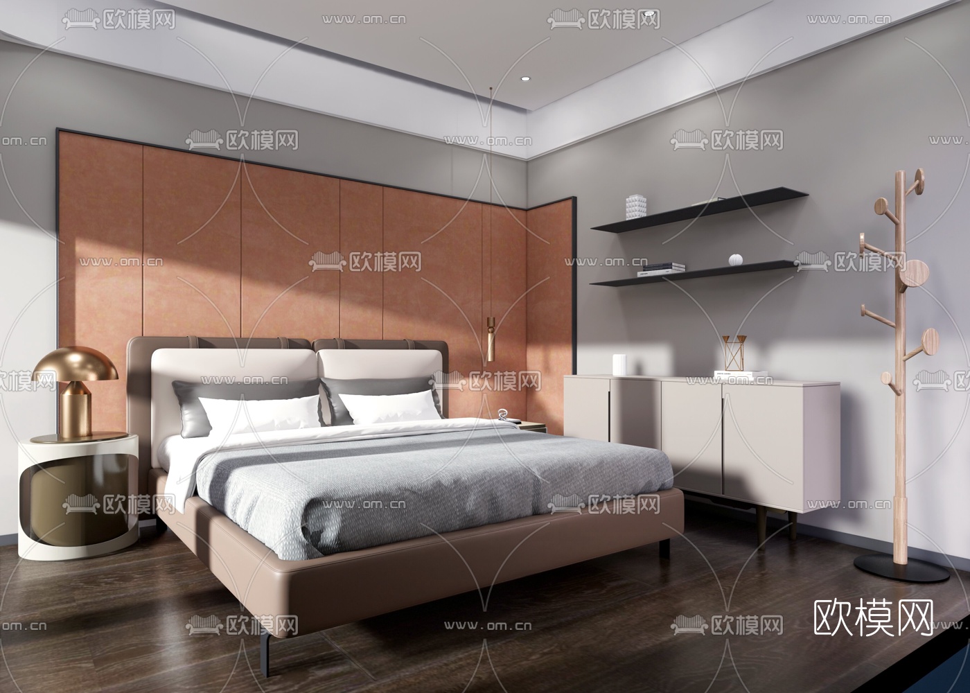 现代轻奢卧室su模型下载（渲染图1）
