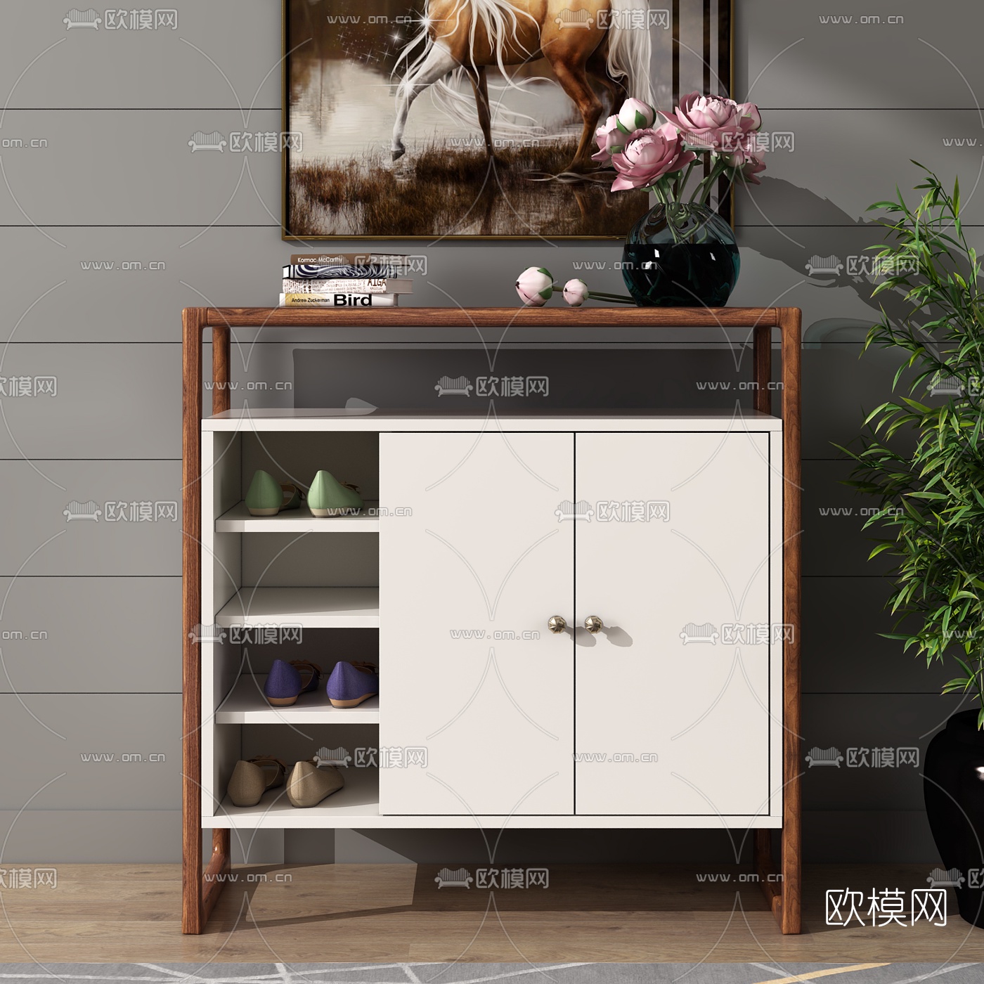 现代简约鞋柜3d模型下载（渲染图1）