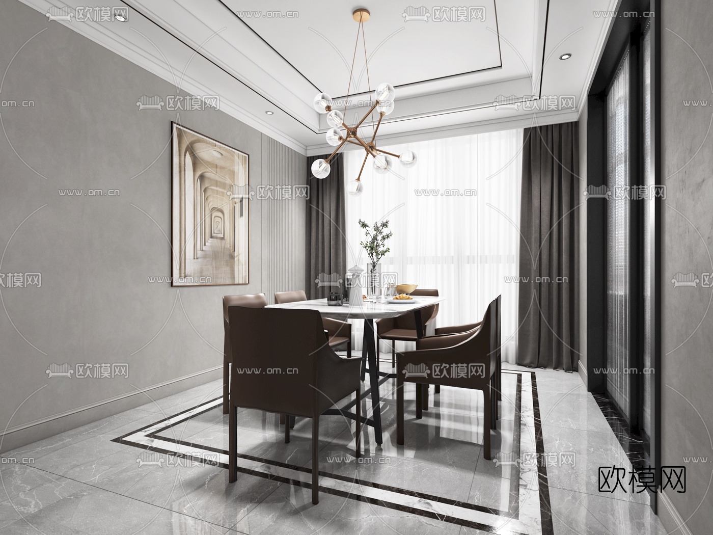 现代轻奢客厅餐厅3d模型下载（渲染图4）