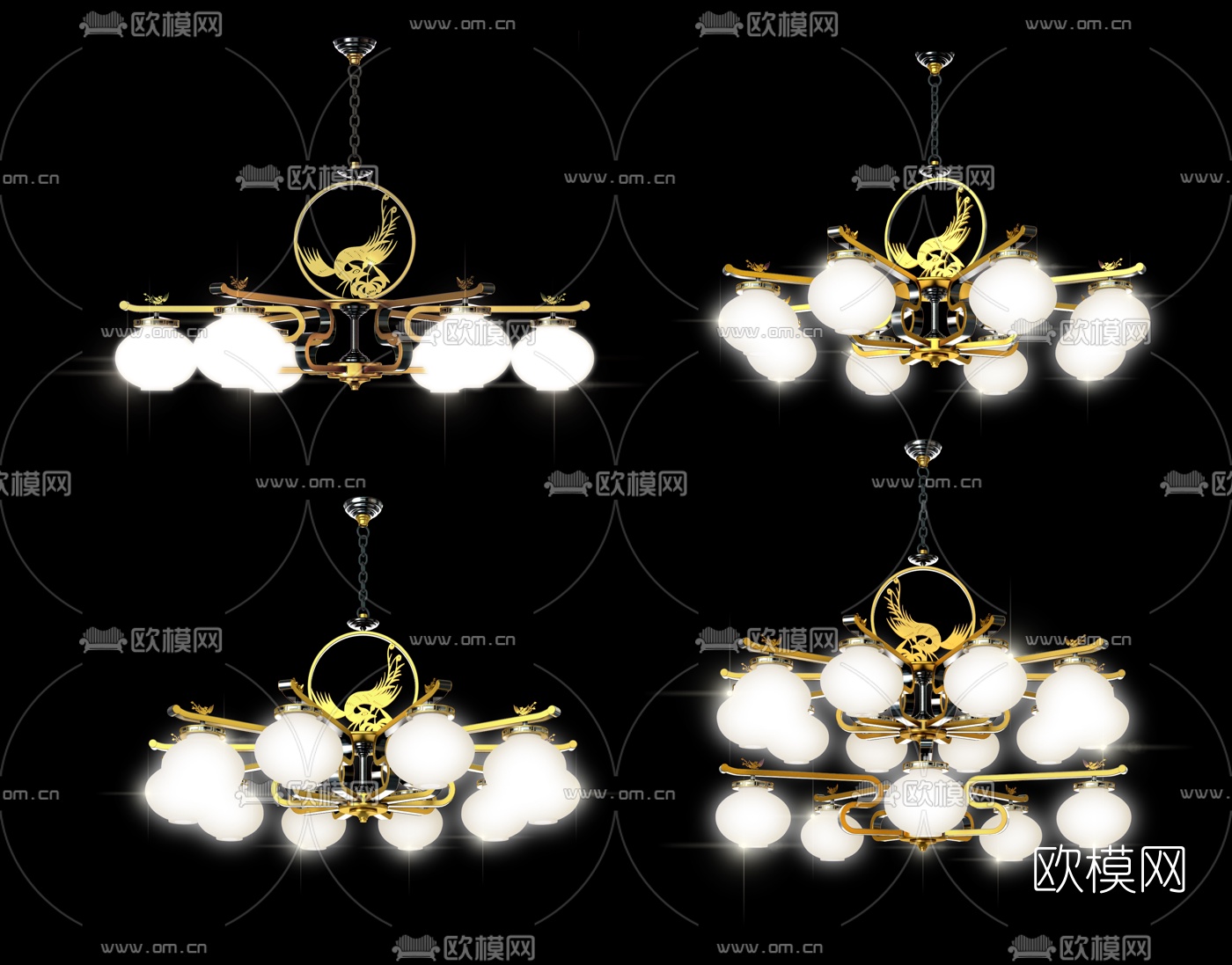 新中式轻奢多头吊灯3d模型下载