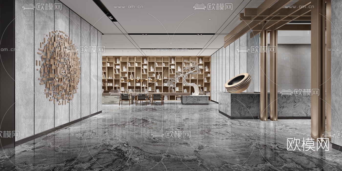 新中式售楼处洽谈区3d模型下载