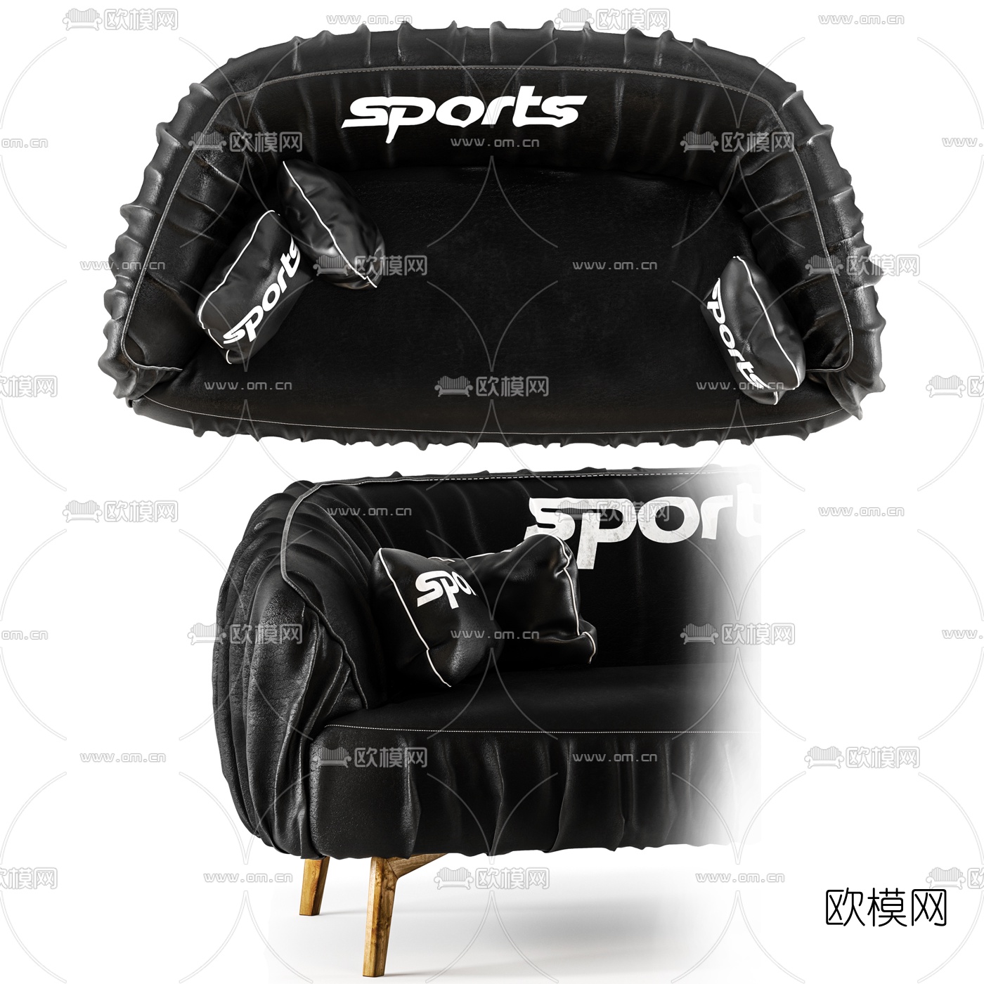 现代皮革双人沙发3d模型下载（渲染图3）