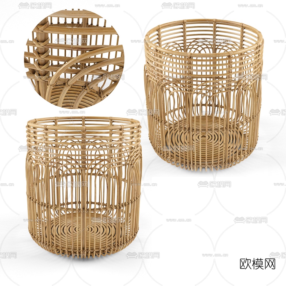 自然风竹编收纳筐3d模型下载