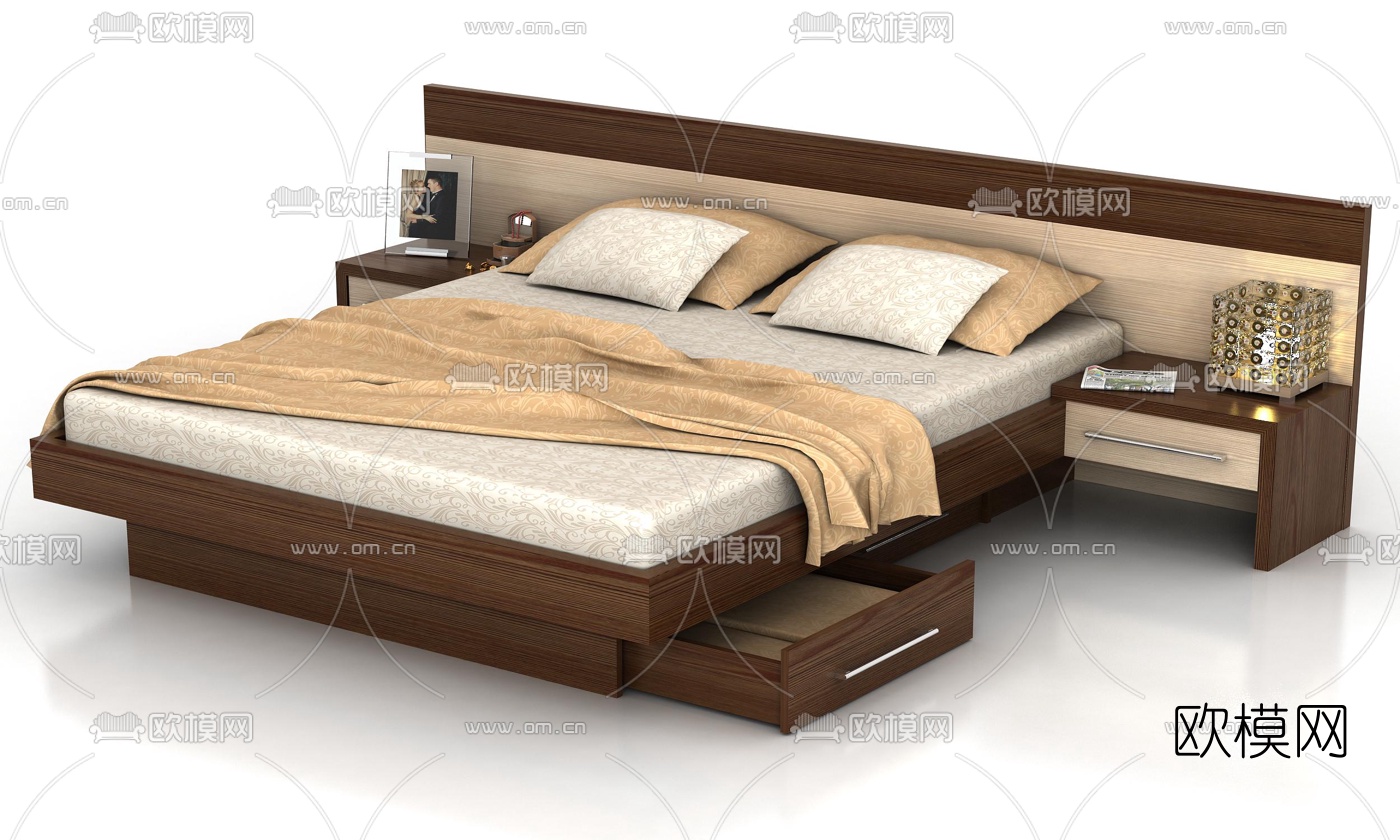 现代布艺双人床免费3d模型