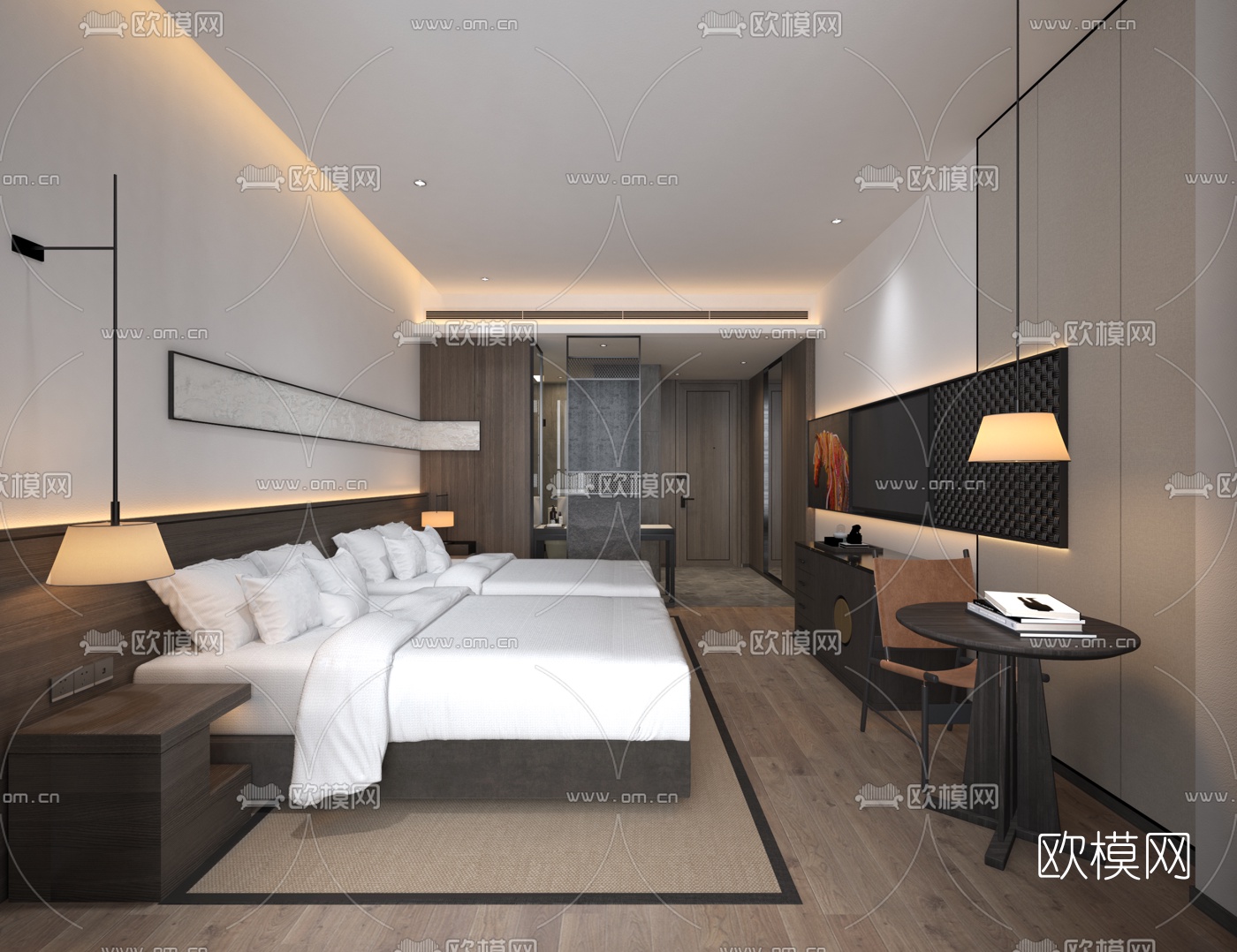 现代酒店双床客房3d模型